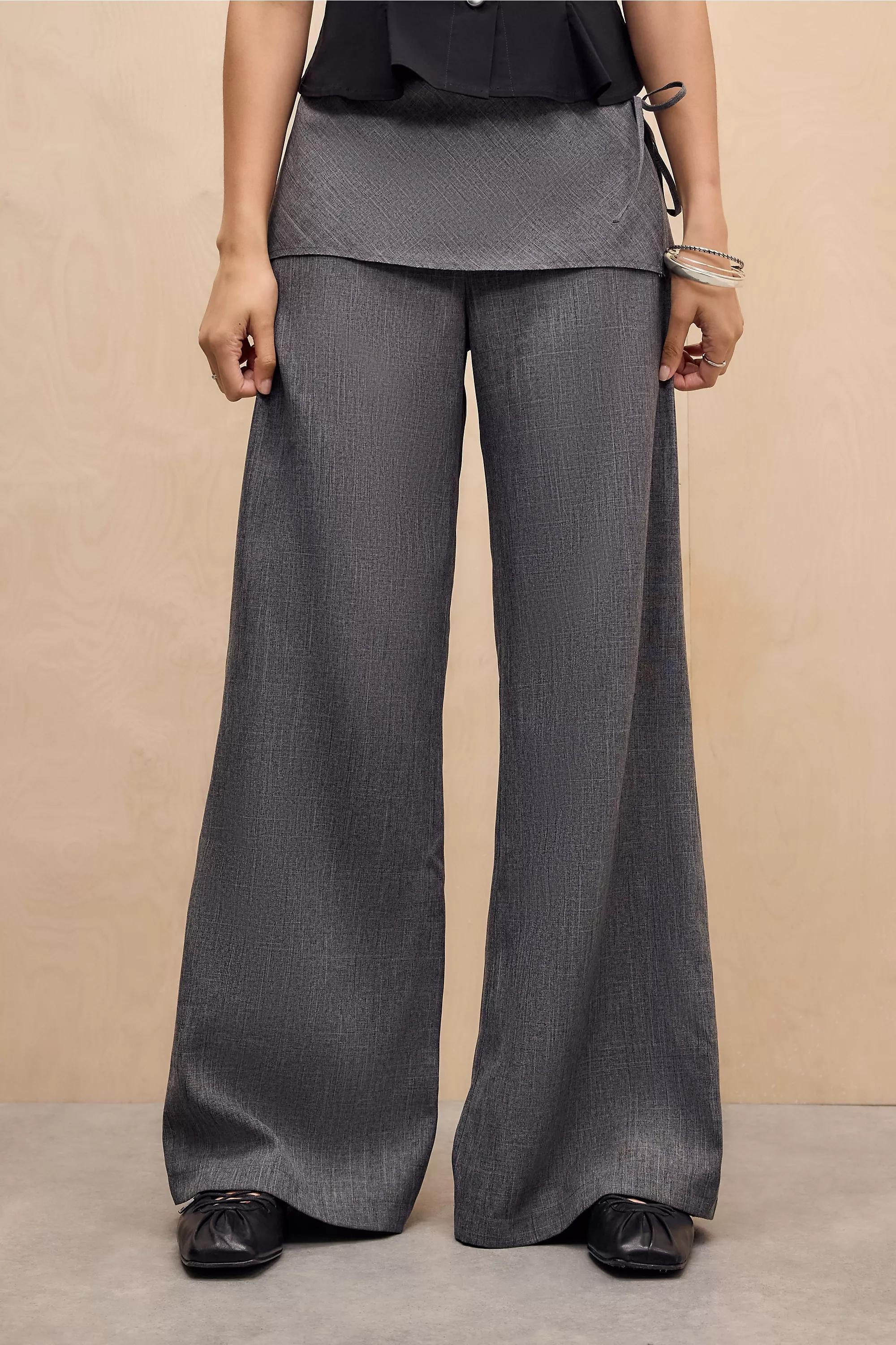 Grey Uo Side Tie Skirt Trousers, GREY, large image number 1