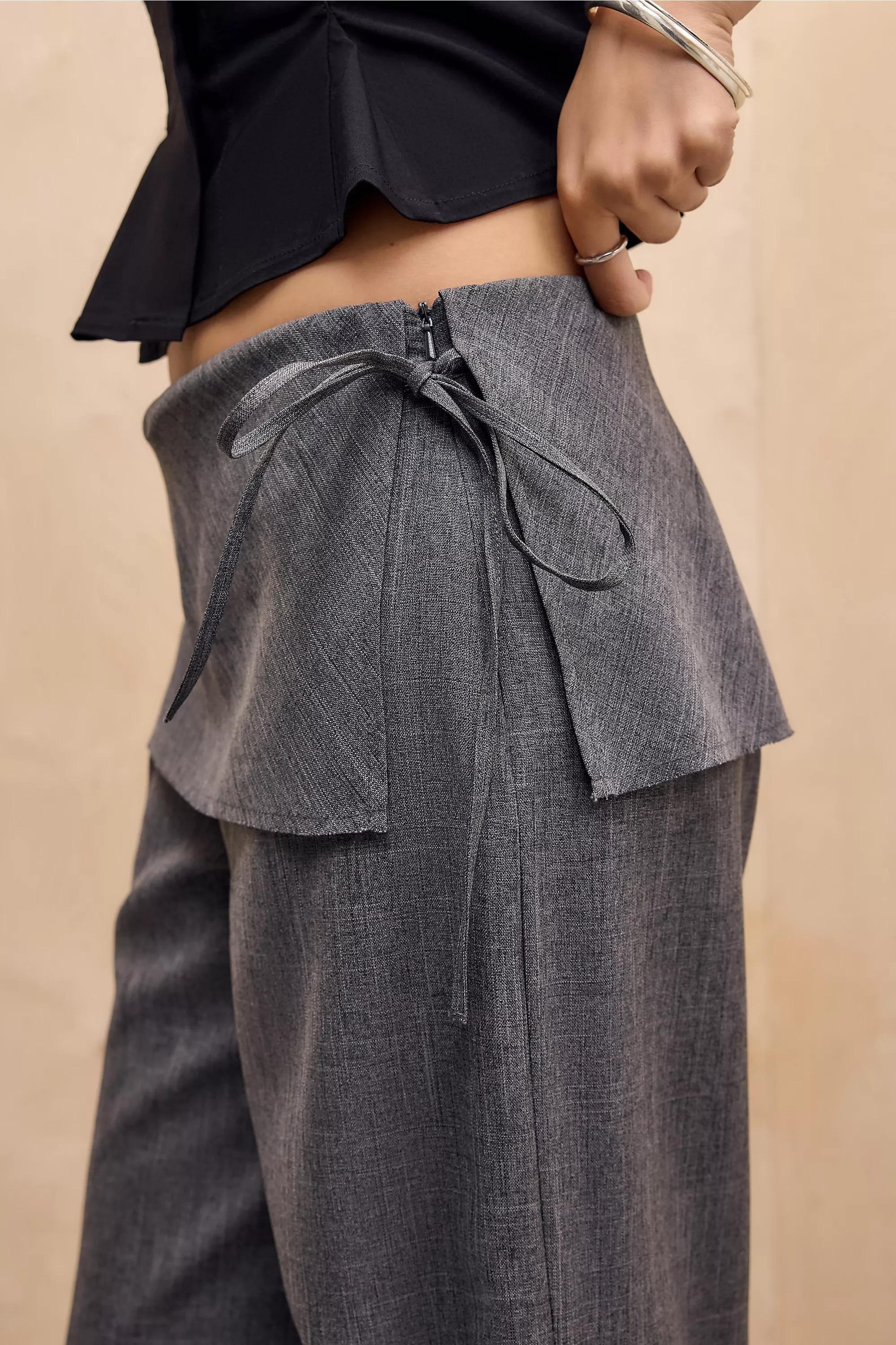 Grey Uo Side Tie Skirt Trousers, GREY, large image number 2
