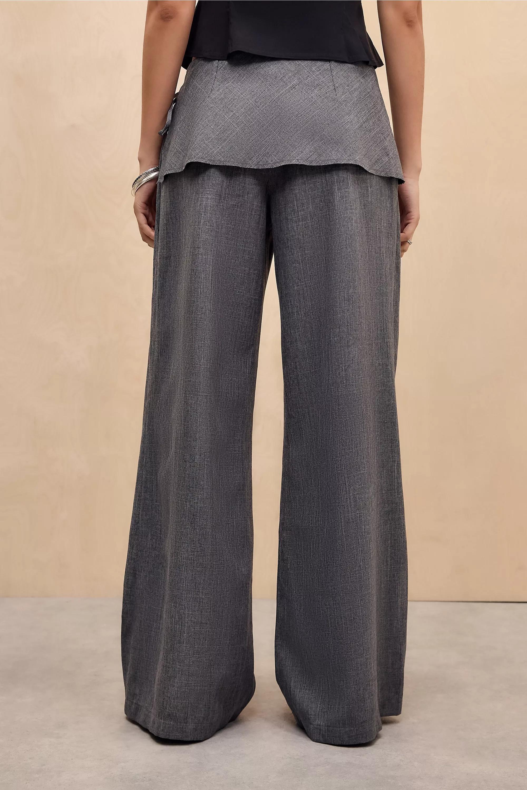 Grey Uo Side Tie Skirt Trousers, GREY, large image number 3