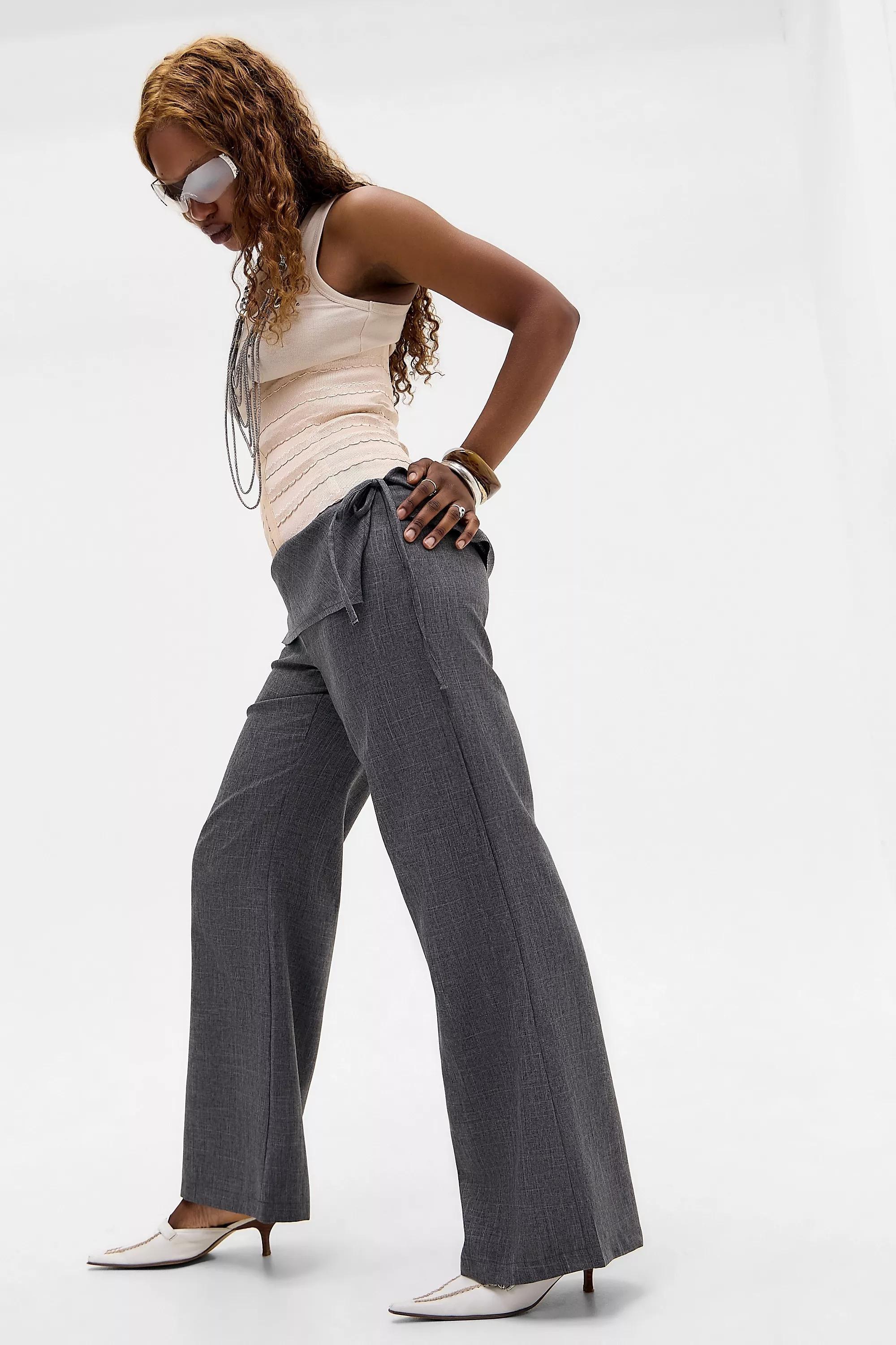 Grey Uo Side Tie Skirt Trousers, GREY, large image number 4