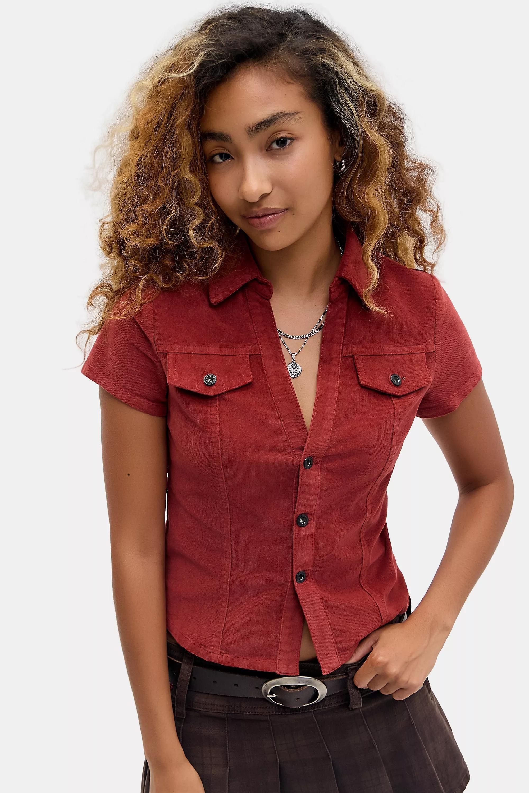 Red Bdg Polly Corduroy Shirt, RED, large image number 0