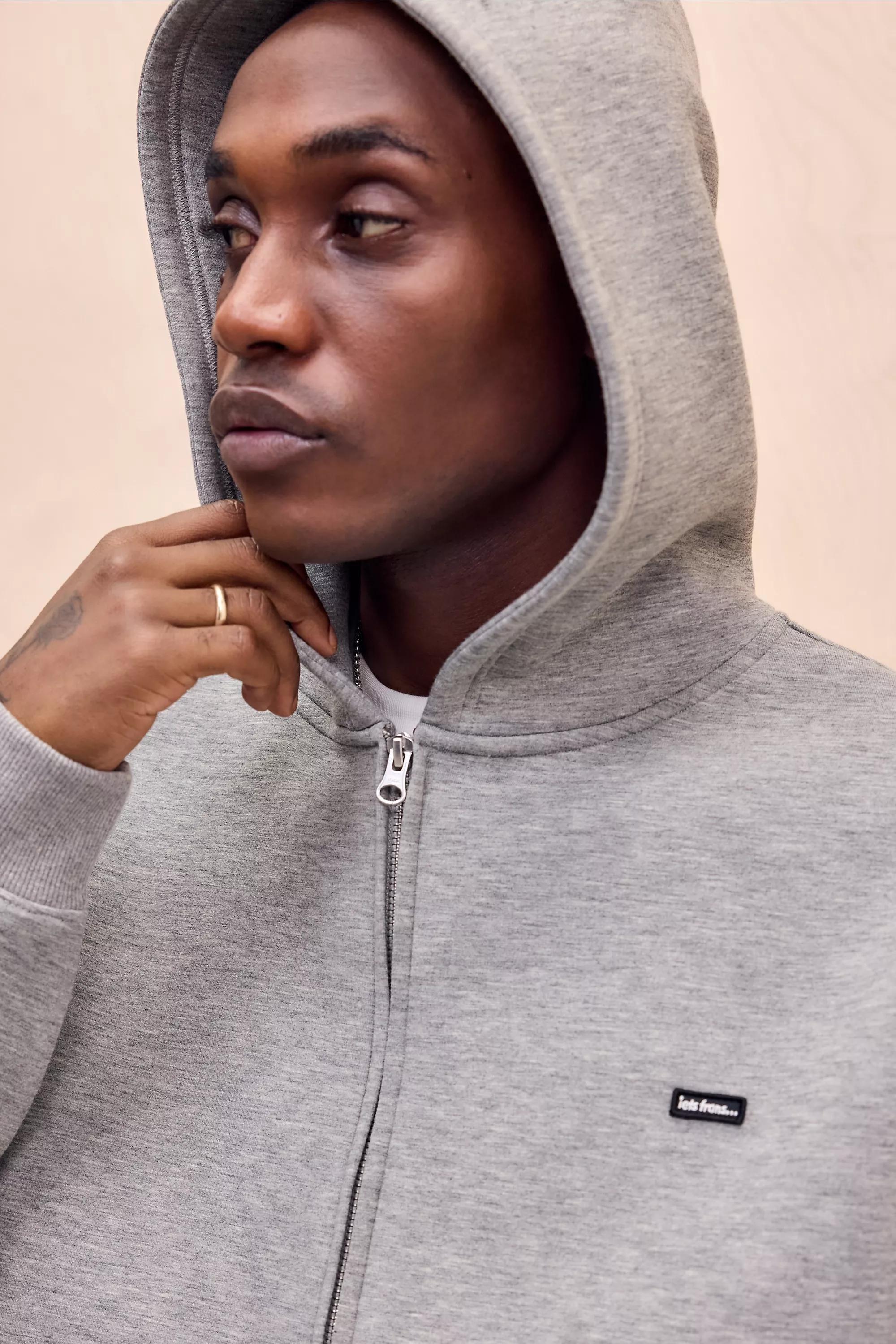 Grey iets frans... Grey Scuba Zip-Through Hoodie, GREY, large image number 3