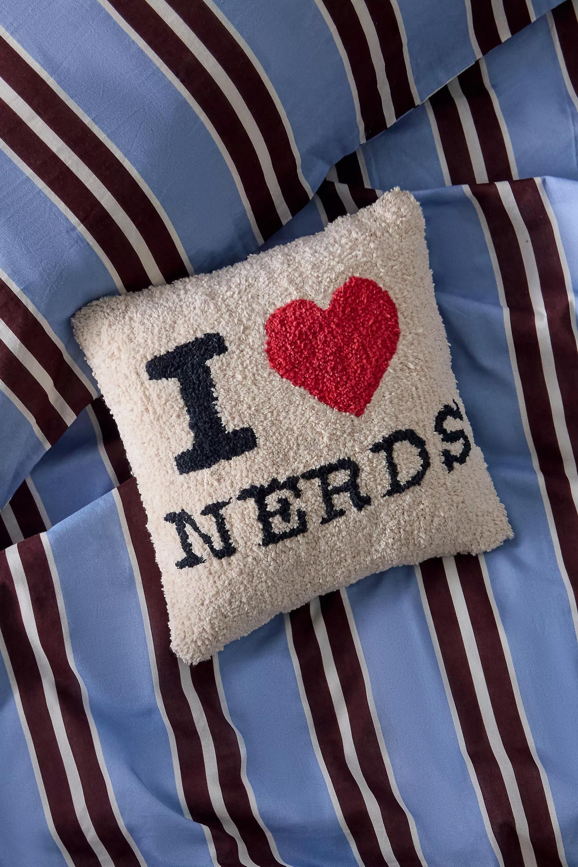 Multicolour I Heart Nerds Mini Cushion, B&W, medium
