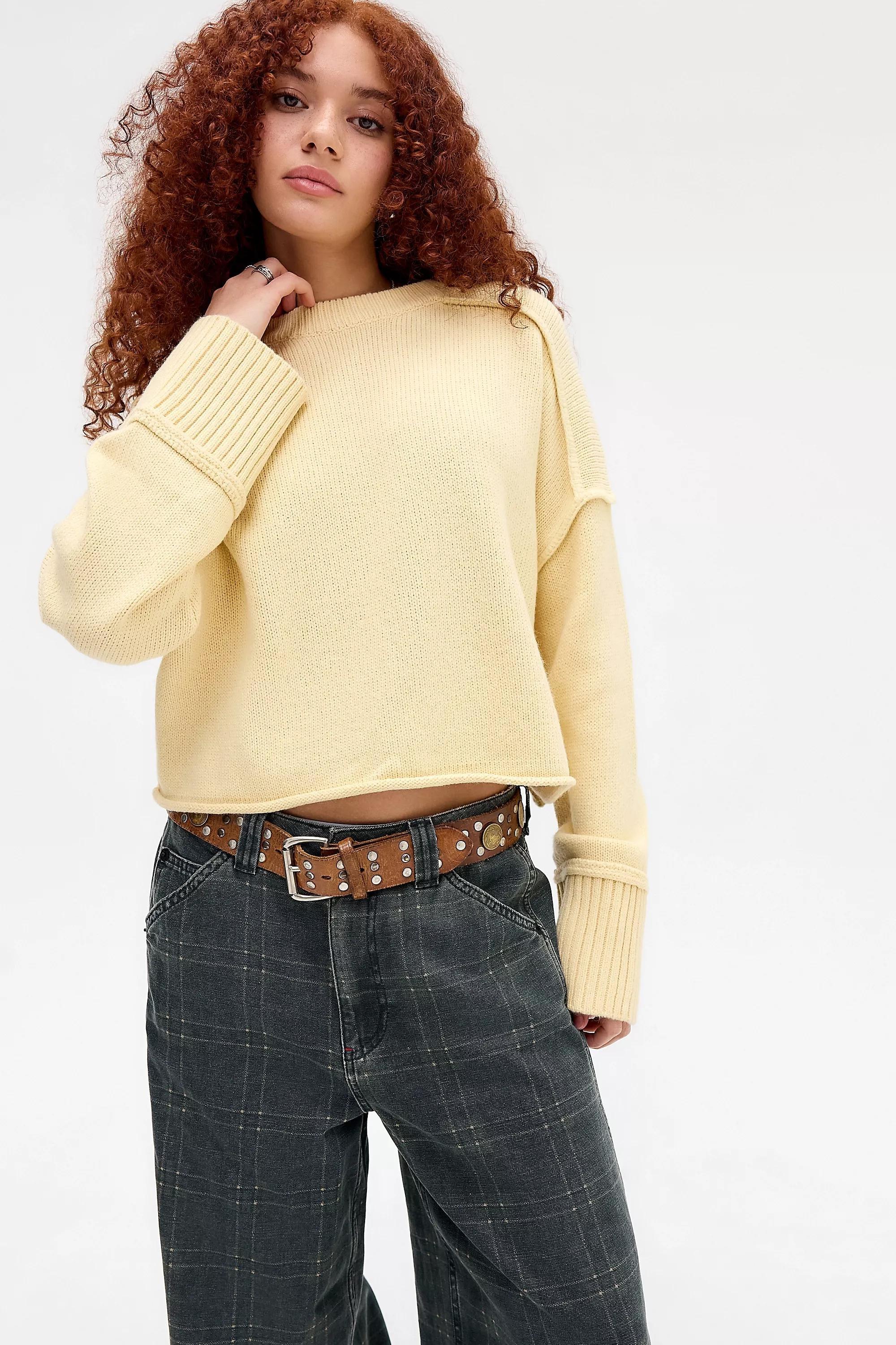 Yellow Bdg Overlocked Crew Jumper, LEMON, large image number 0