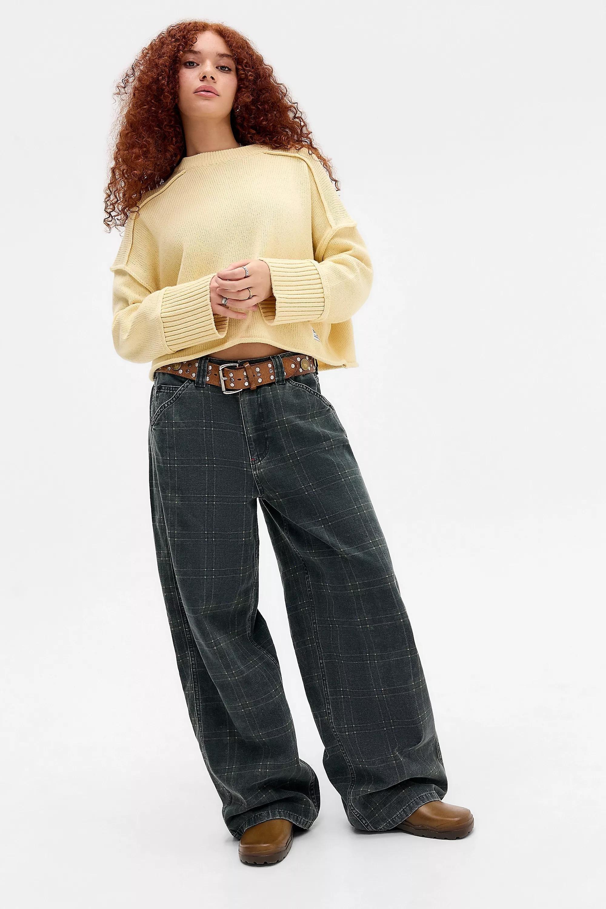 Yellow Bdg Overlocked Crew Jumper, LEMON, large image number 2