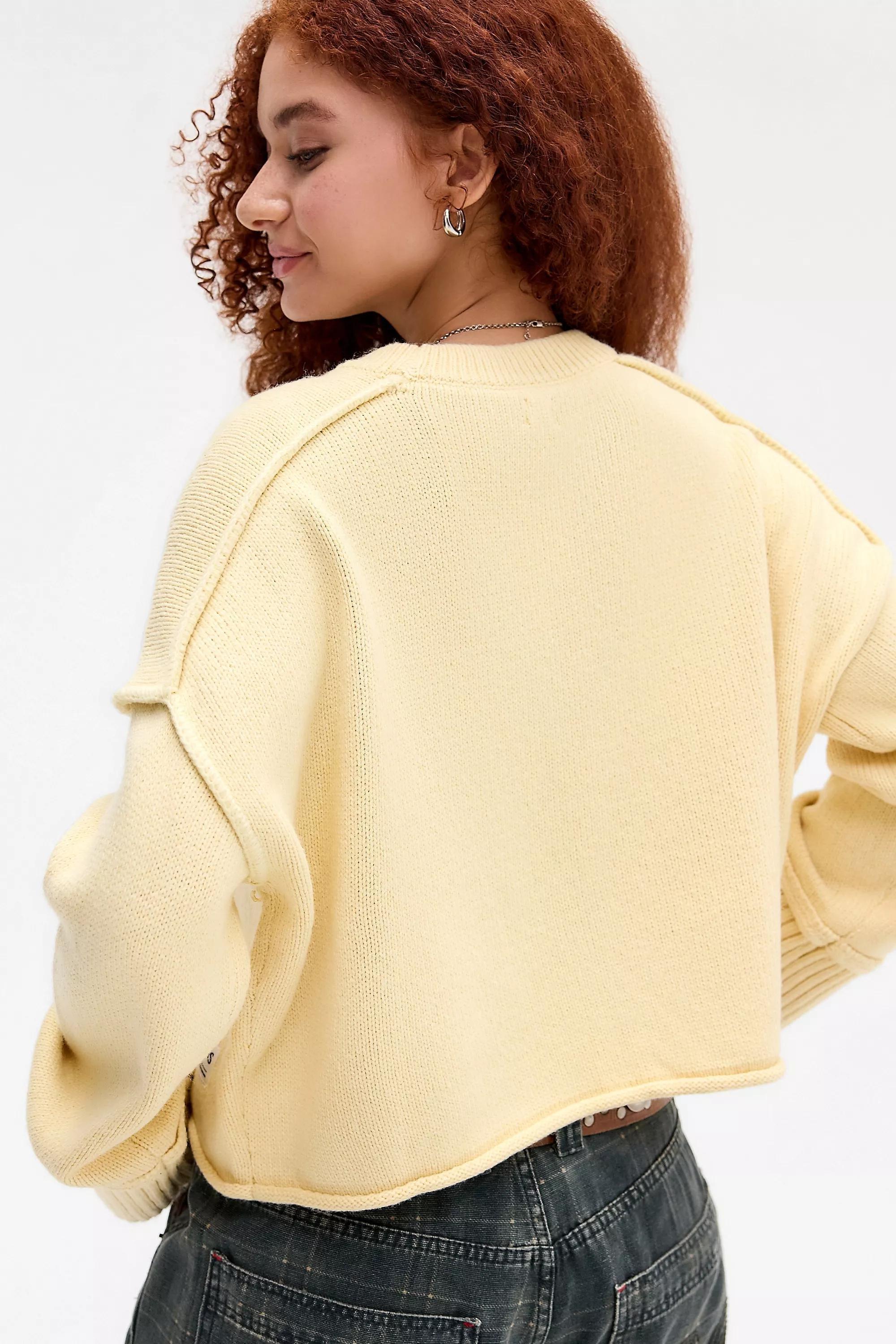 Yellow Bdg Overlocked Crew Jumper, LEMON, large image number 3
