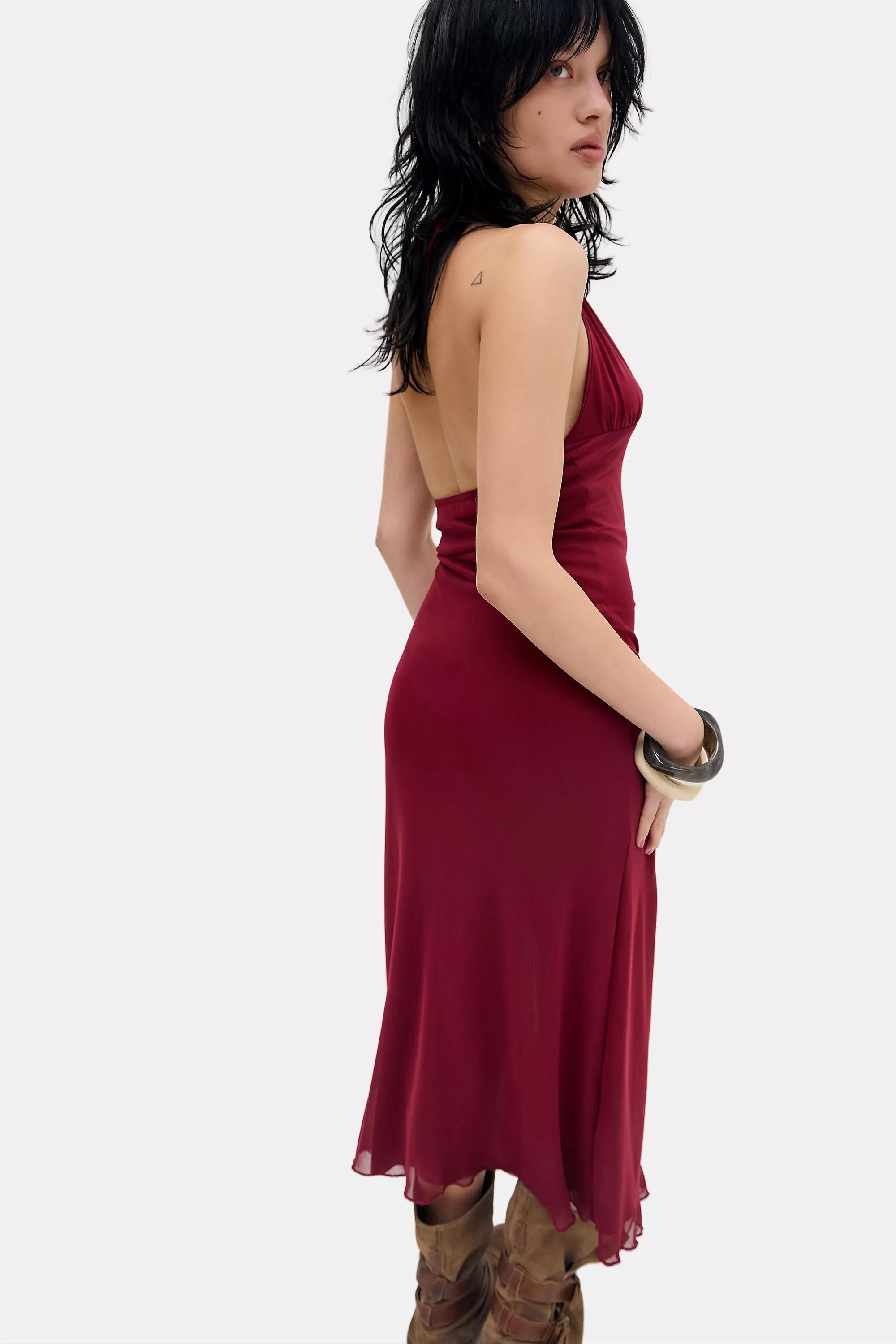 Wine Uo Juno Plunge Halter Midi Dress, WINE, large image number 3