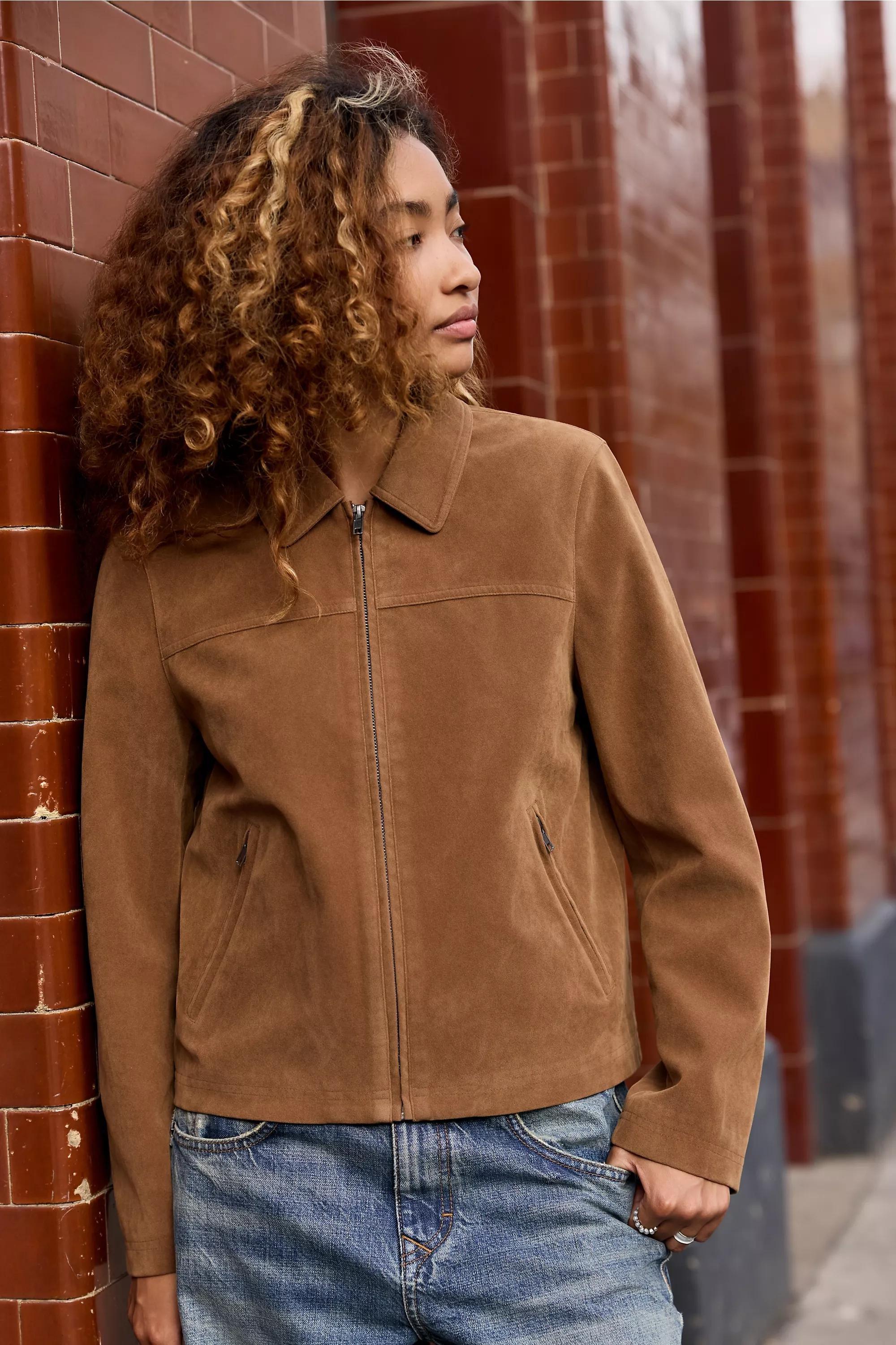 Browm Bdg Sally Fitted Faux Suede Jacket, A301_0224, large image number 0