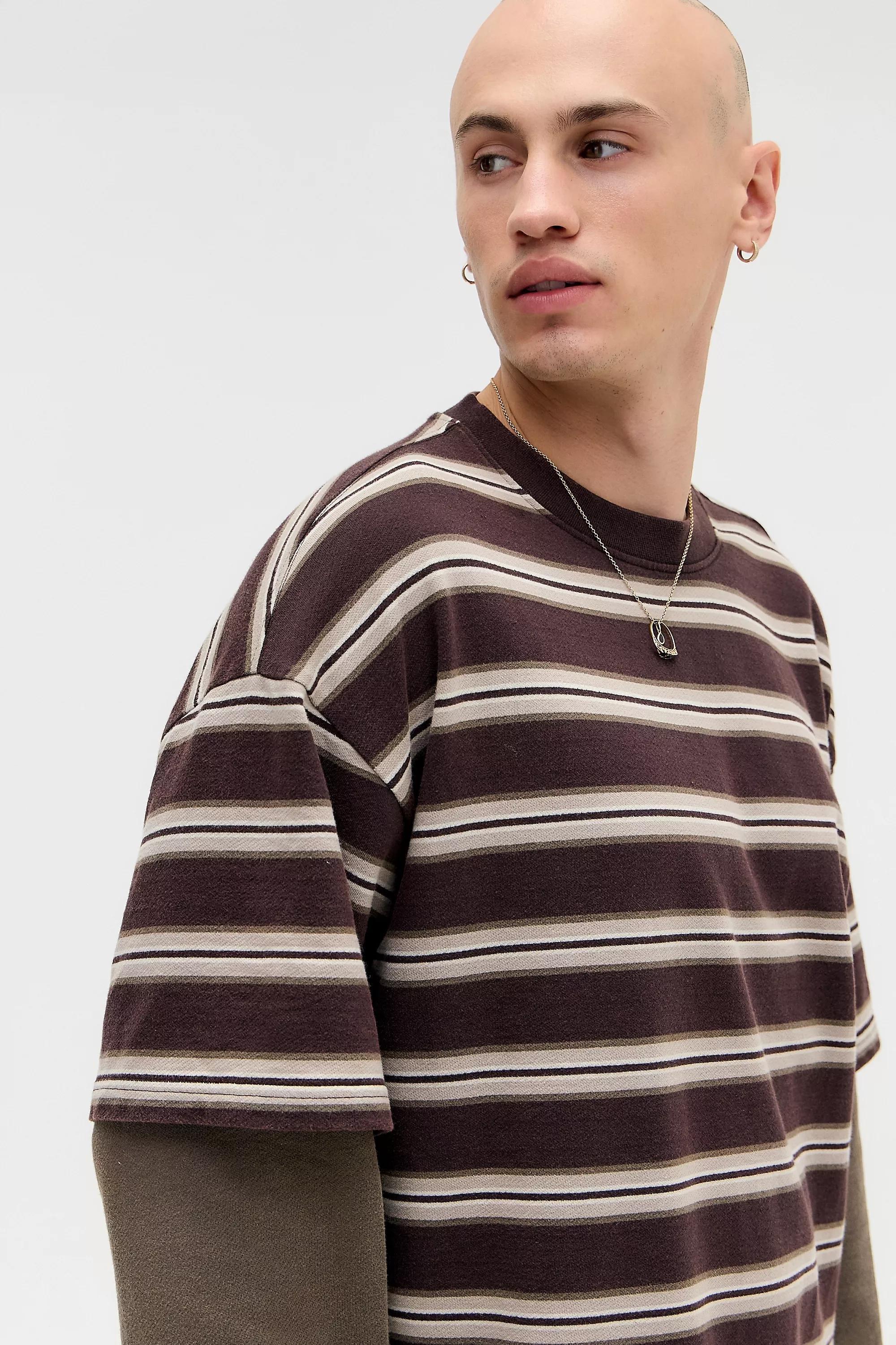 Brown Bdg Brown Double Layer Striped T-Shirt, BRN, large image number 1