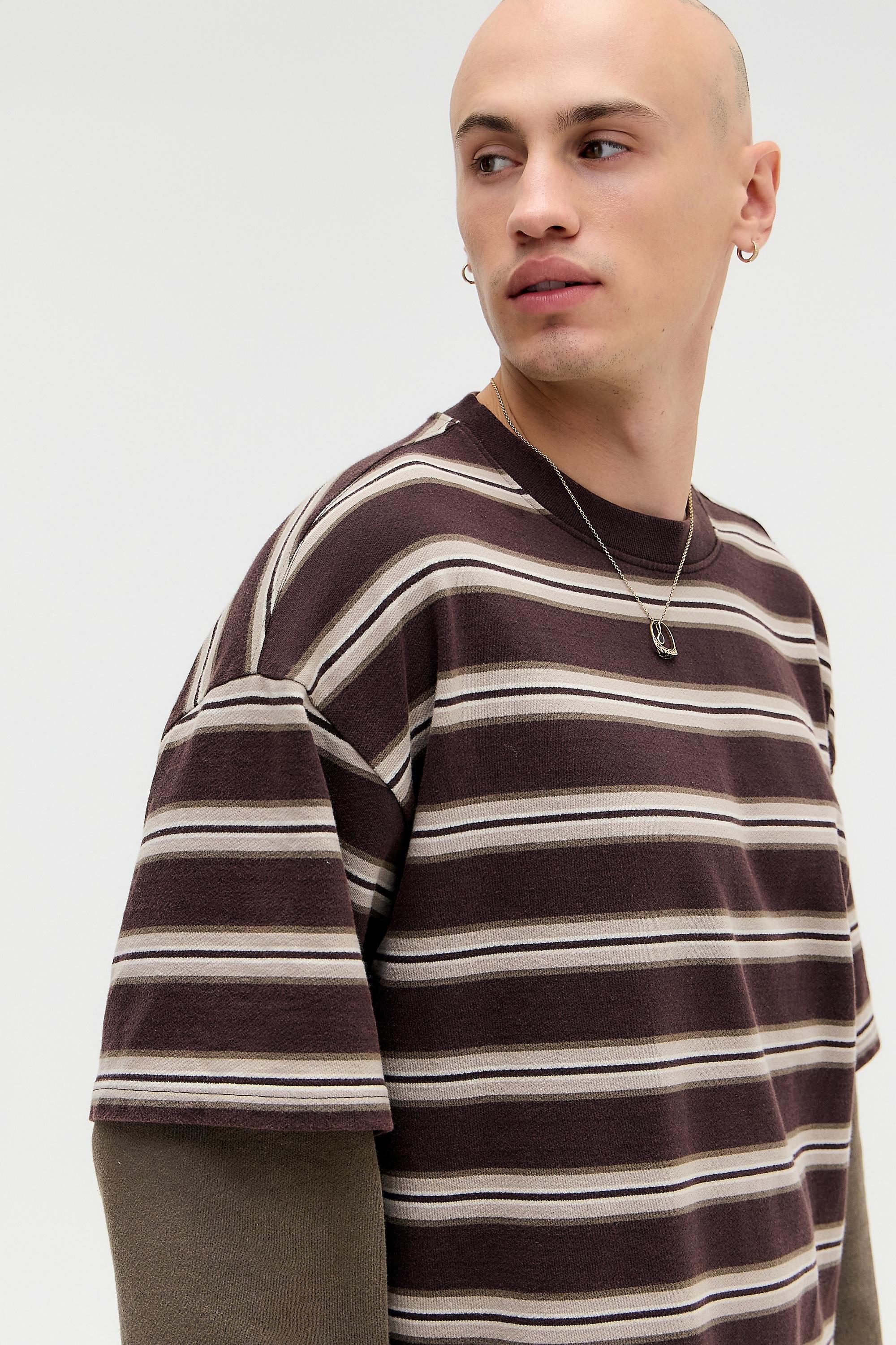 Brown Bdg Brown Double Layer Striped T-Shirt, BRN, large image number 1