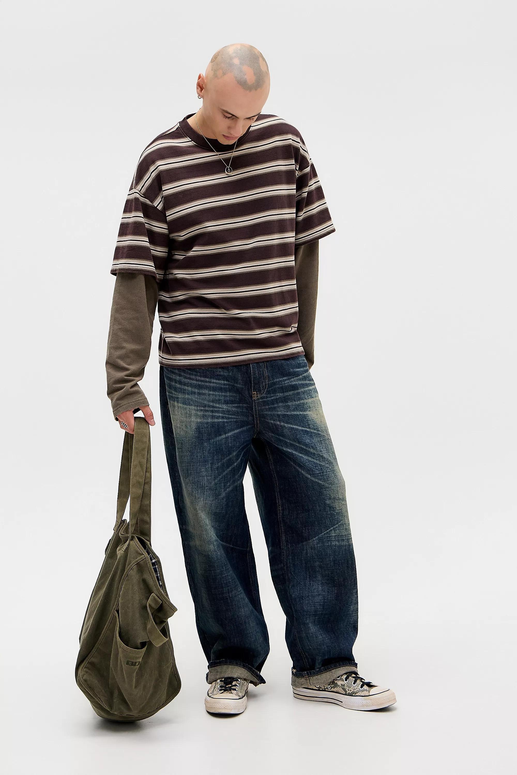 Brown Bdg Brown Double Layer Striped T-Shirt, BRN, large image number 2