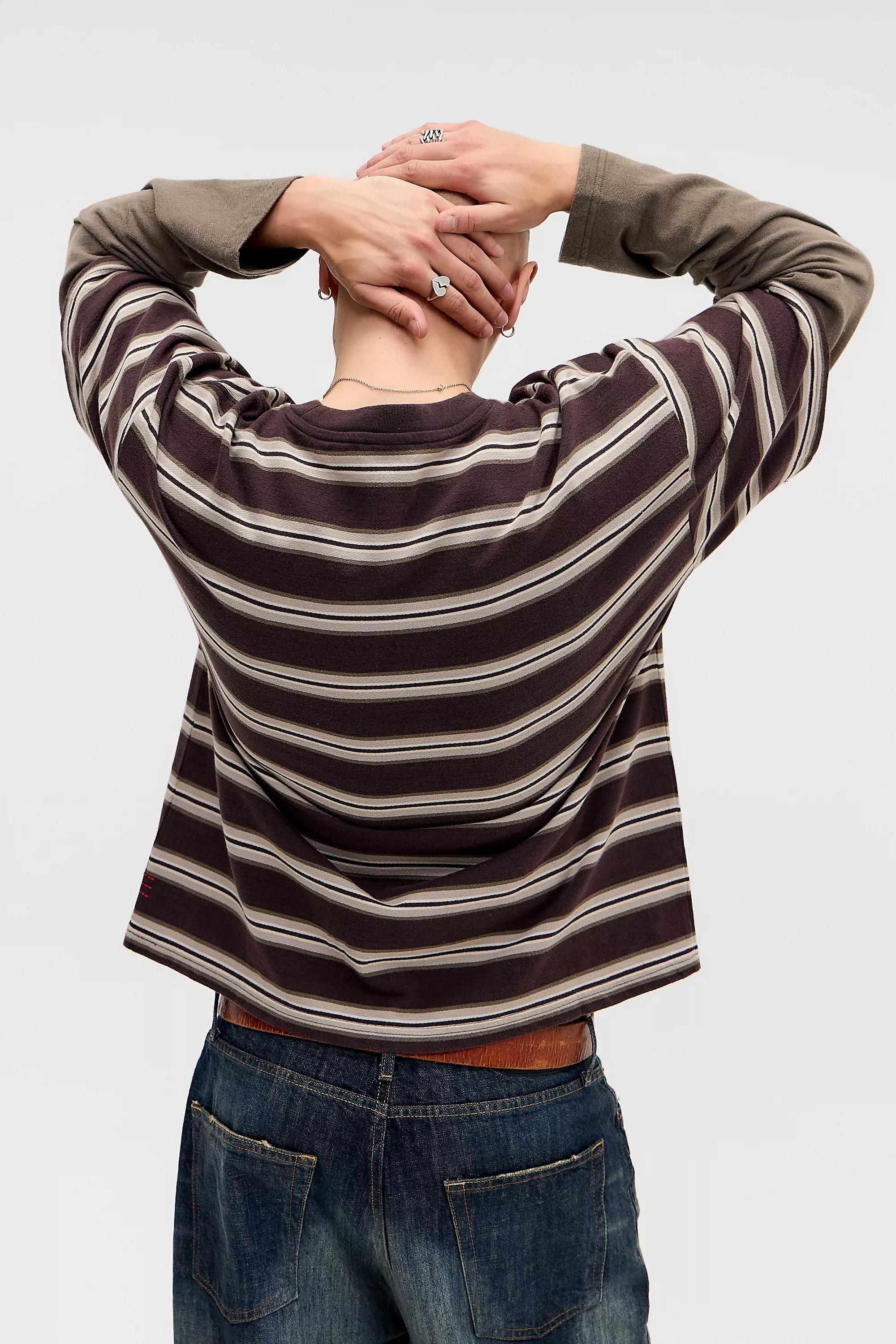 Brown Bdg Brown Double Layer Striped T-Shirt, BRN, large image number 3