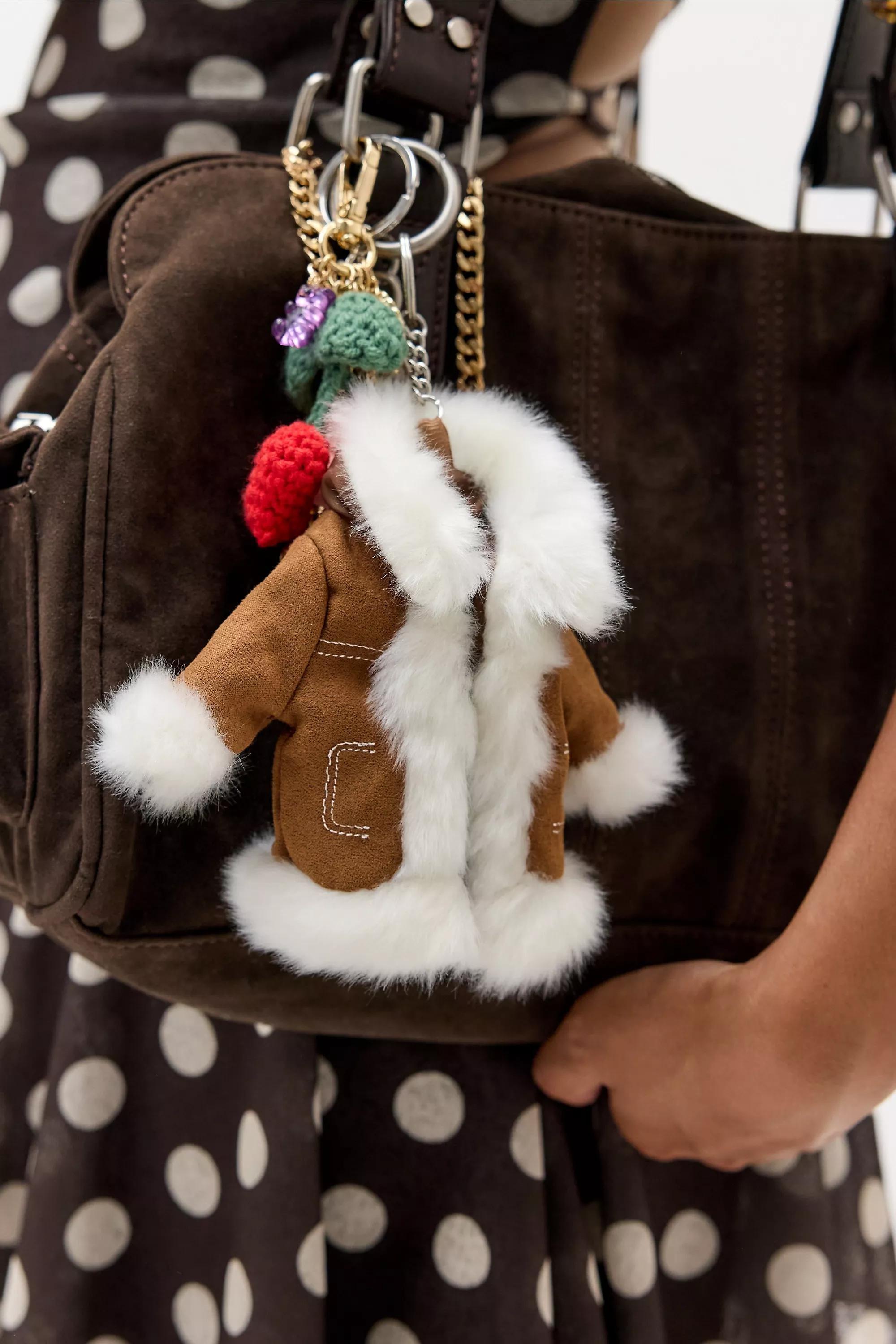 Brown Mini Penny Lane Faux Fur Lined Coat Keychain, BRN, large image number 0