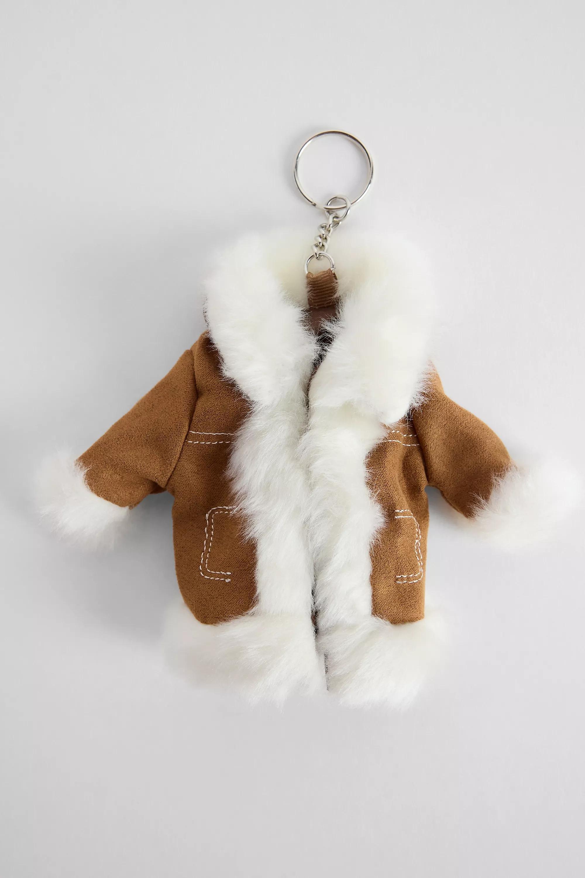 Brown Mini Penny Lane Faux Fur Lined Coat Keychain, BRN, large image number 1