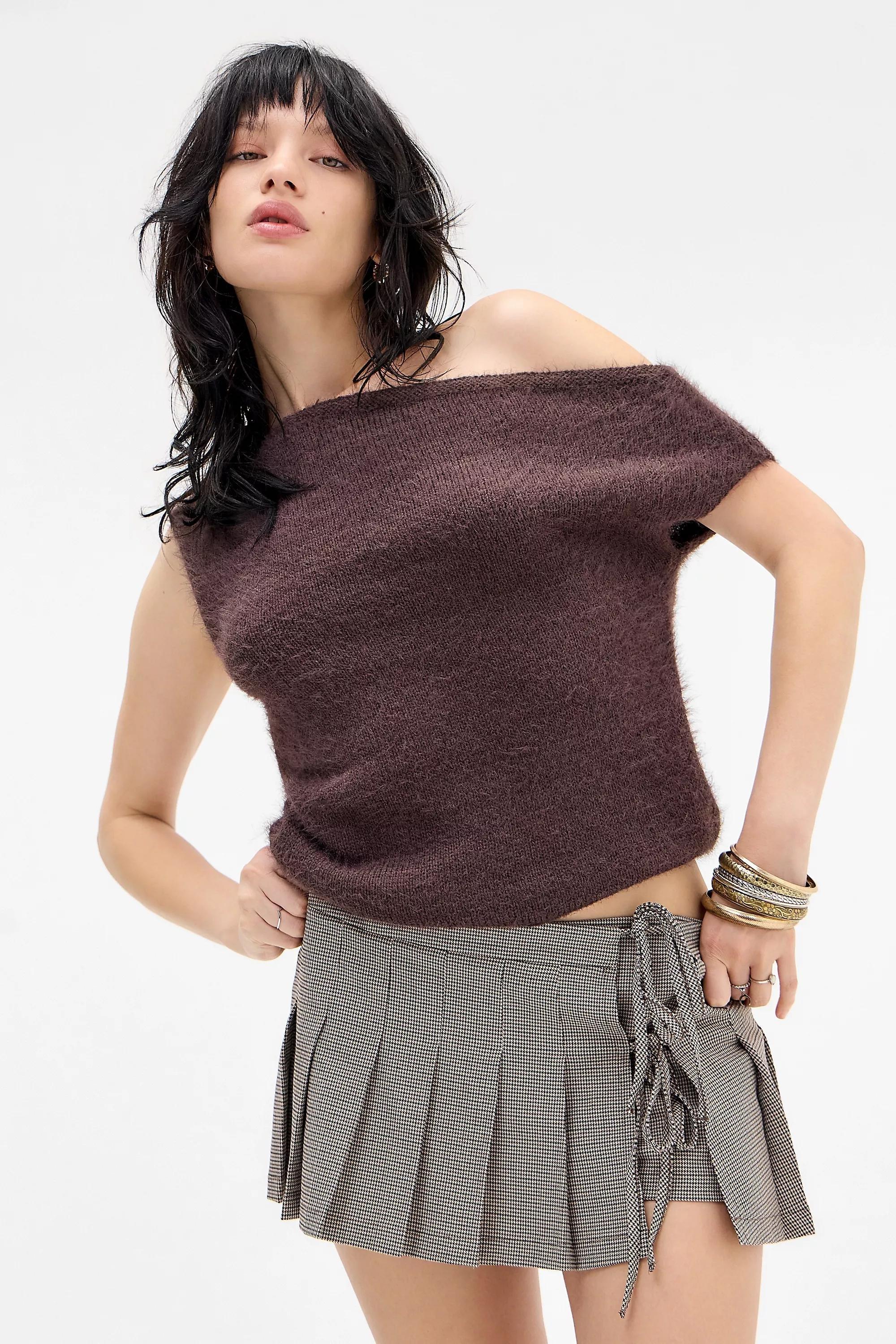 Grey Silence + Noise Lea Tailored Tie Side Skort, BRN MOTIF, large image number 0