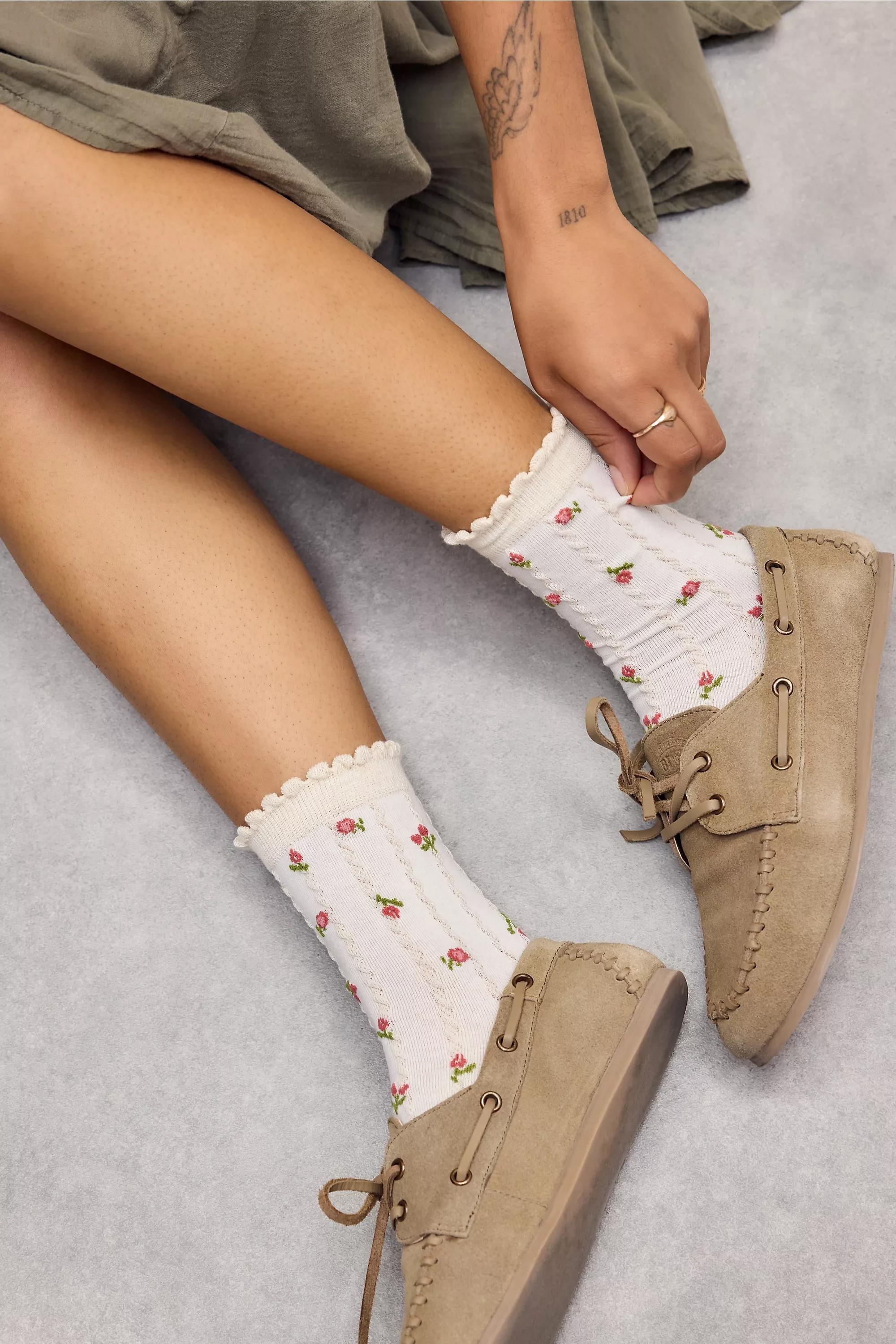 White Out From Under Floral Textured Socks, IVRY, large image number 0