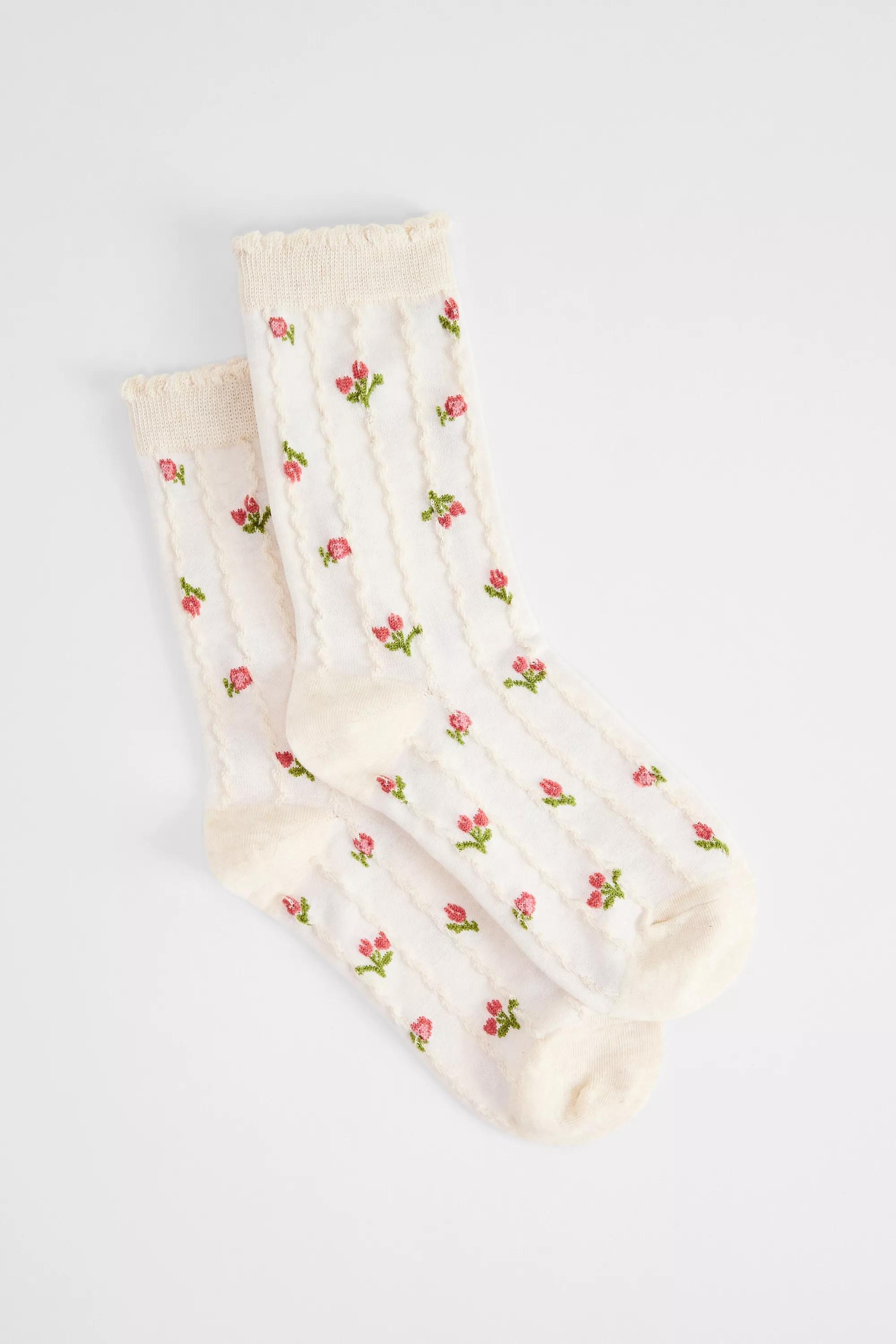 White Out From Under Floral Textured Socks, IVRY, large image number 1