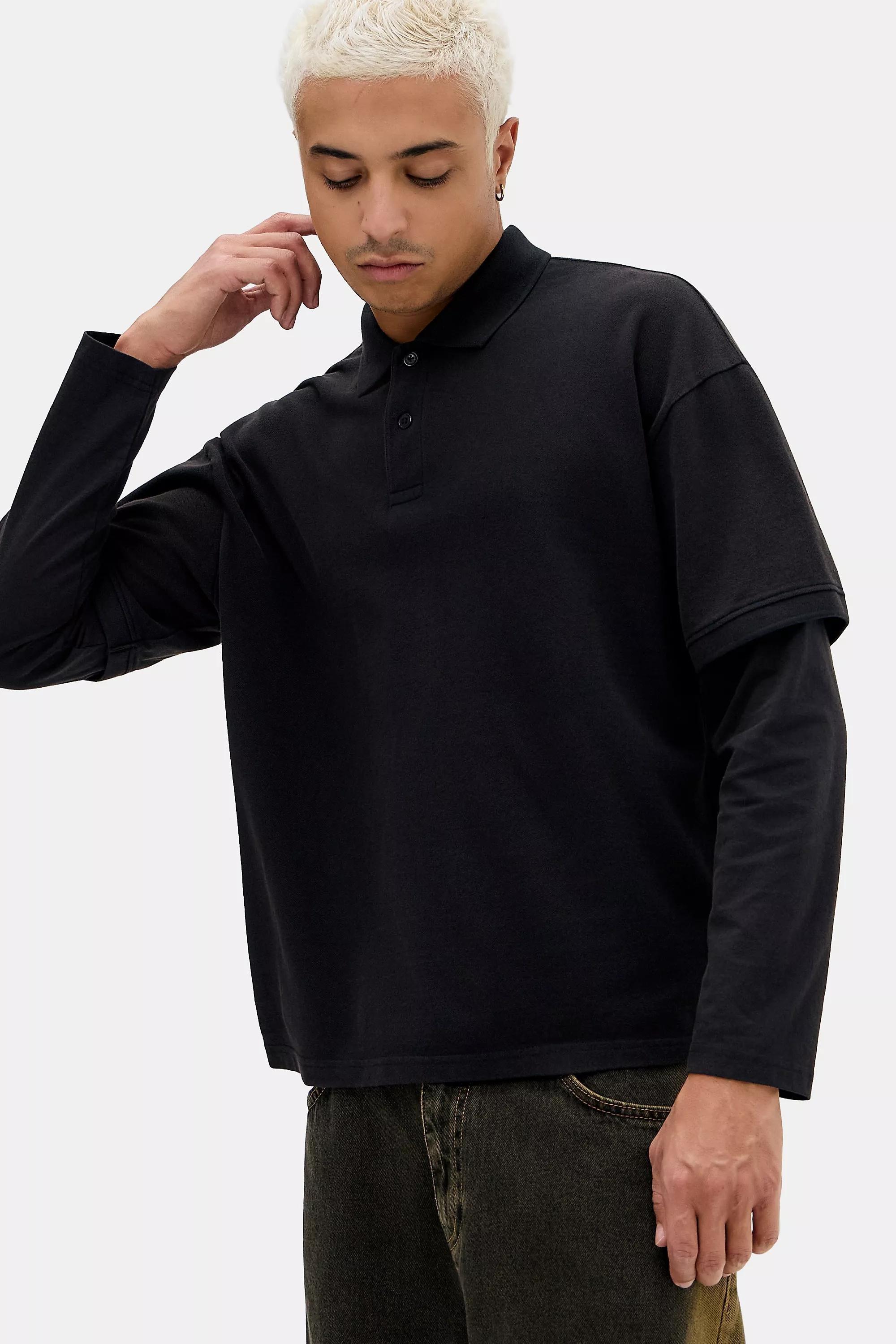 Black BDG Black Double Layer Polo Shirt, BLK, large image number 1