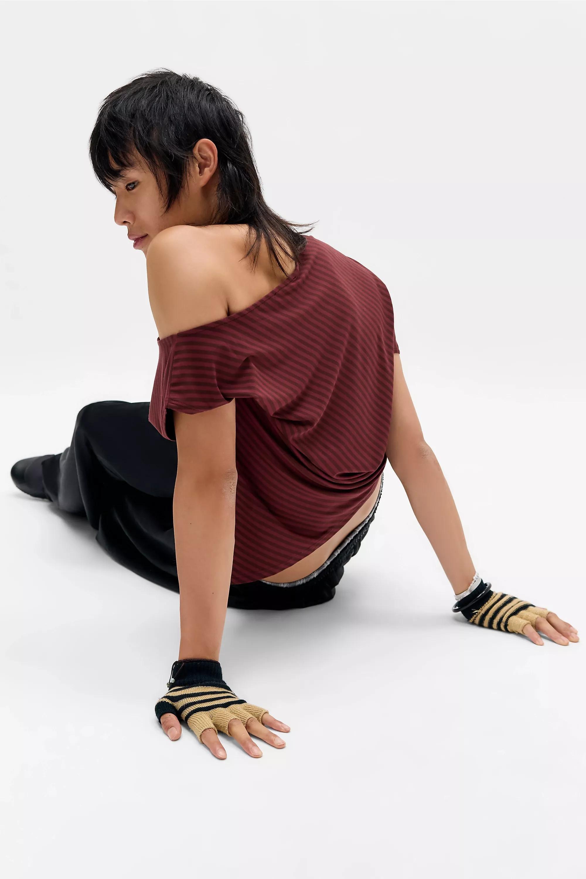 Wine Silence + Noise Olivia Off-Shoulder T-Shirt, WINE, large image number 5