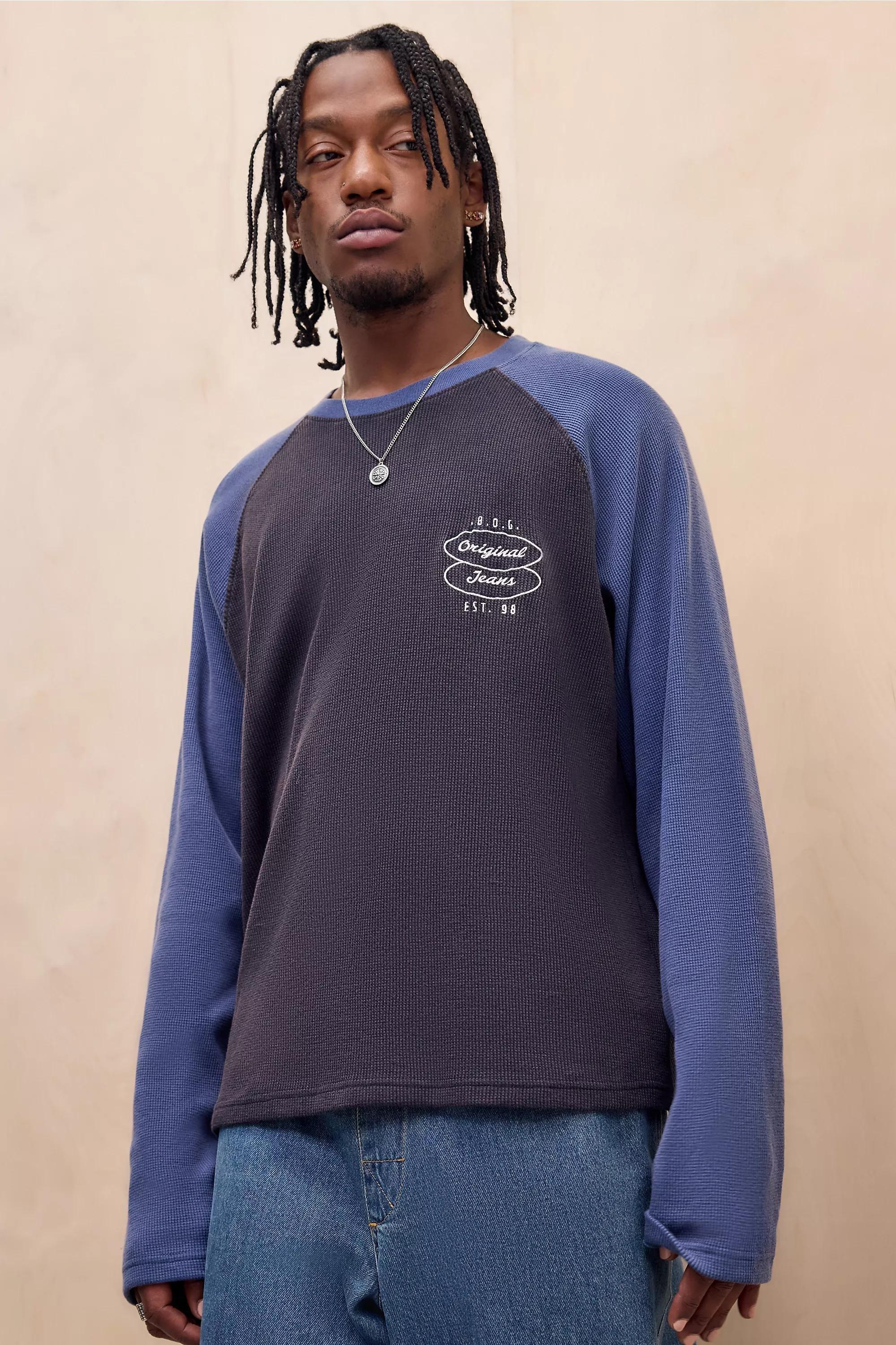 Black Bdg Waffle Raglan Sleeve T-Shirt, BLK, large image number 0