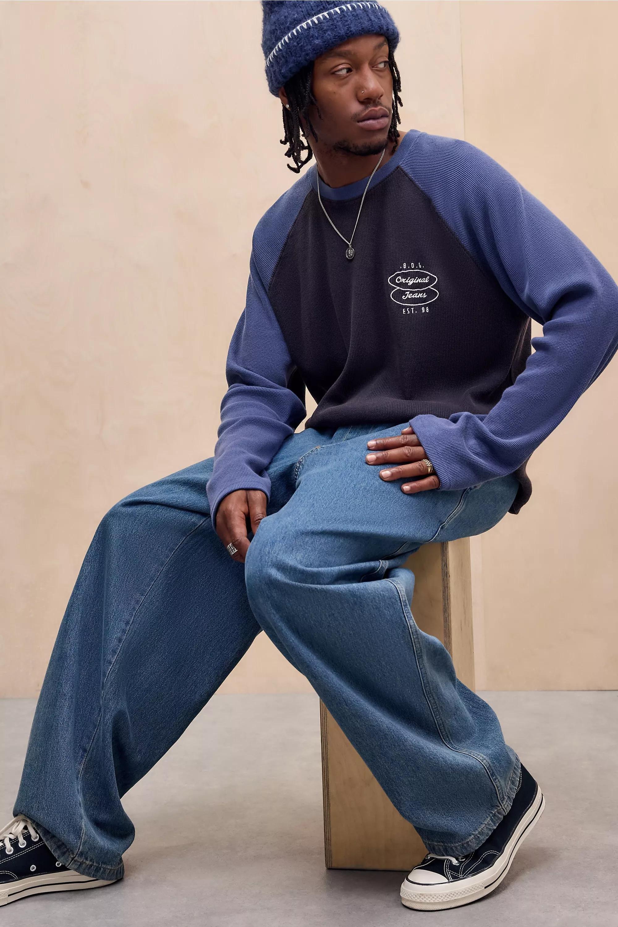 Black Bdg Waffle Raglan Sleeve T-Shirt, BLK, large image number 1