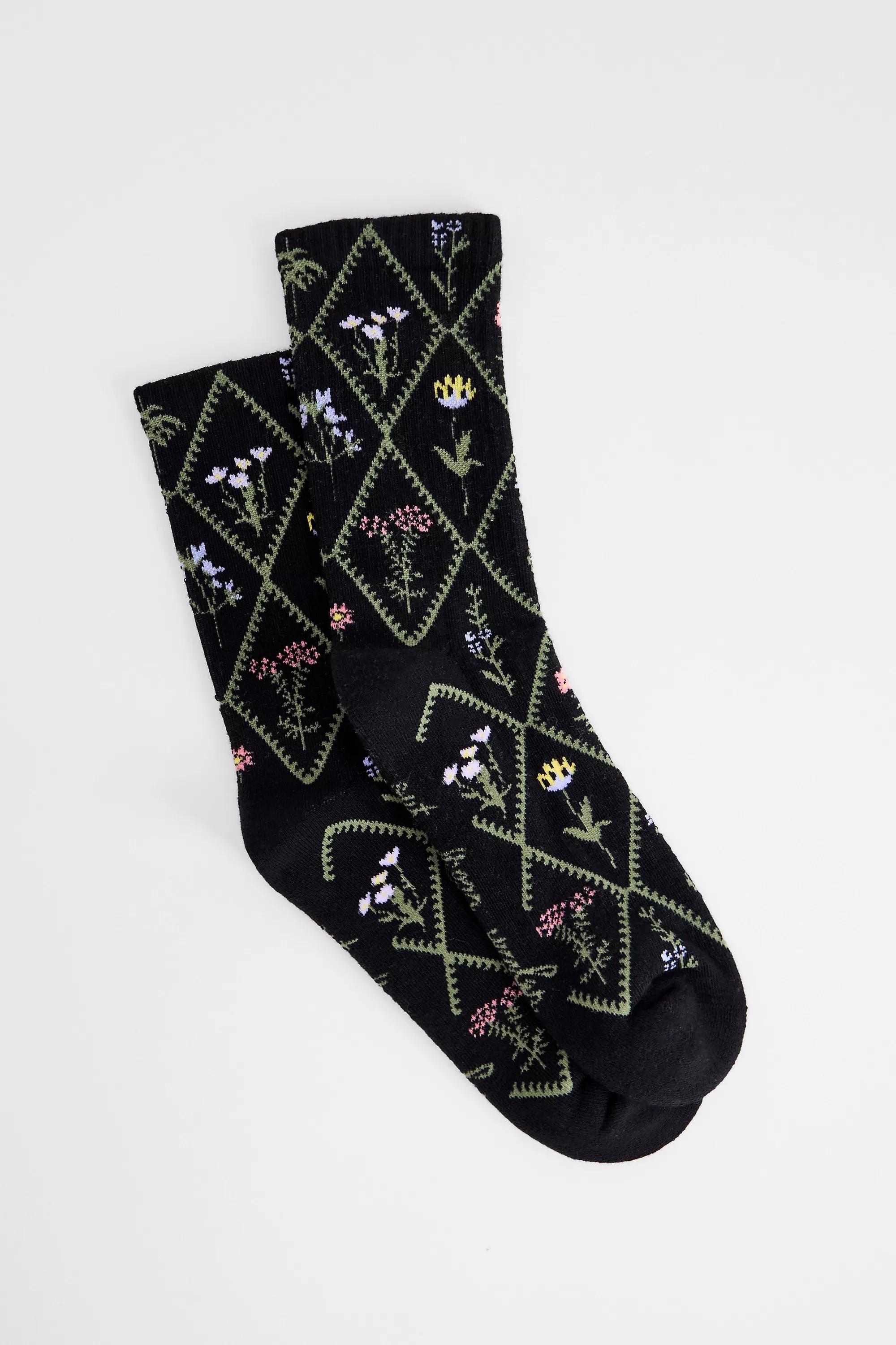Black Out From Under Diamond Floral Socks, BLK, large image number 1