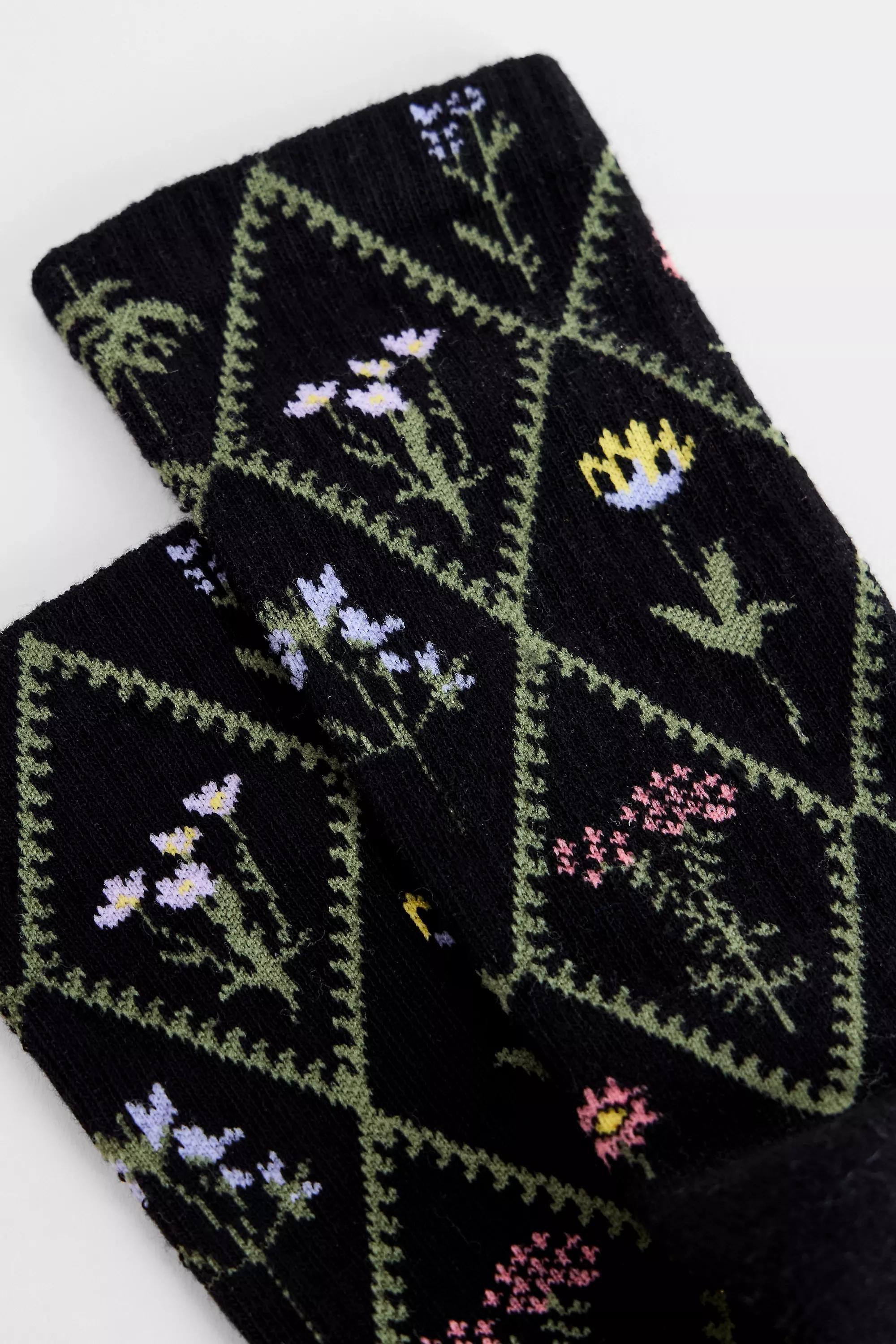 Black Out From Under Diamond Floral Socks, BLK, large image number 2