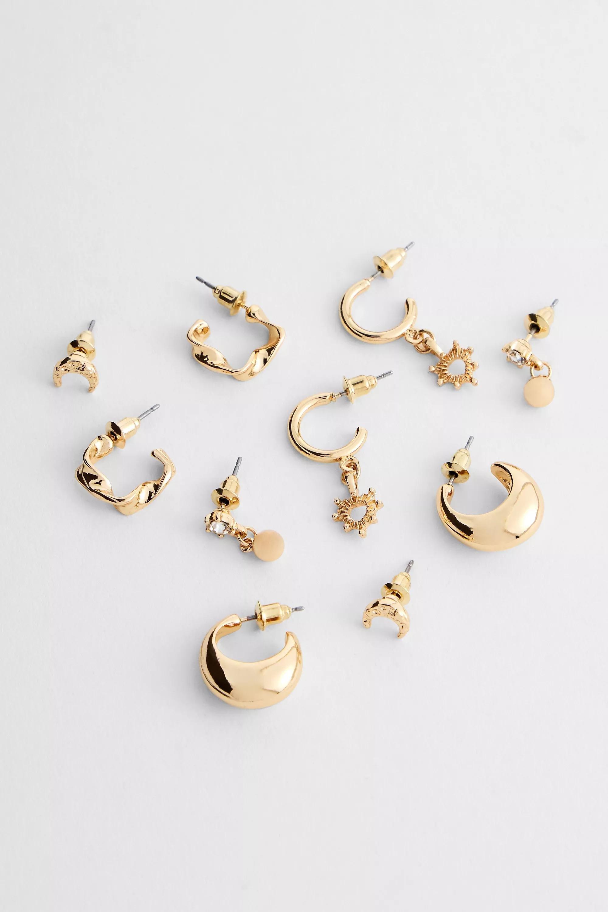 Gold Silence + Noise Heart Stacking Earrings, Set Of 5, GOLD, large image number 1