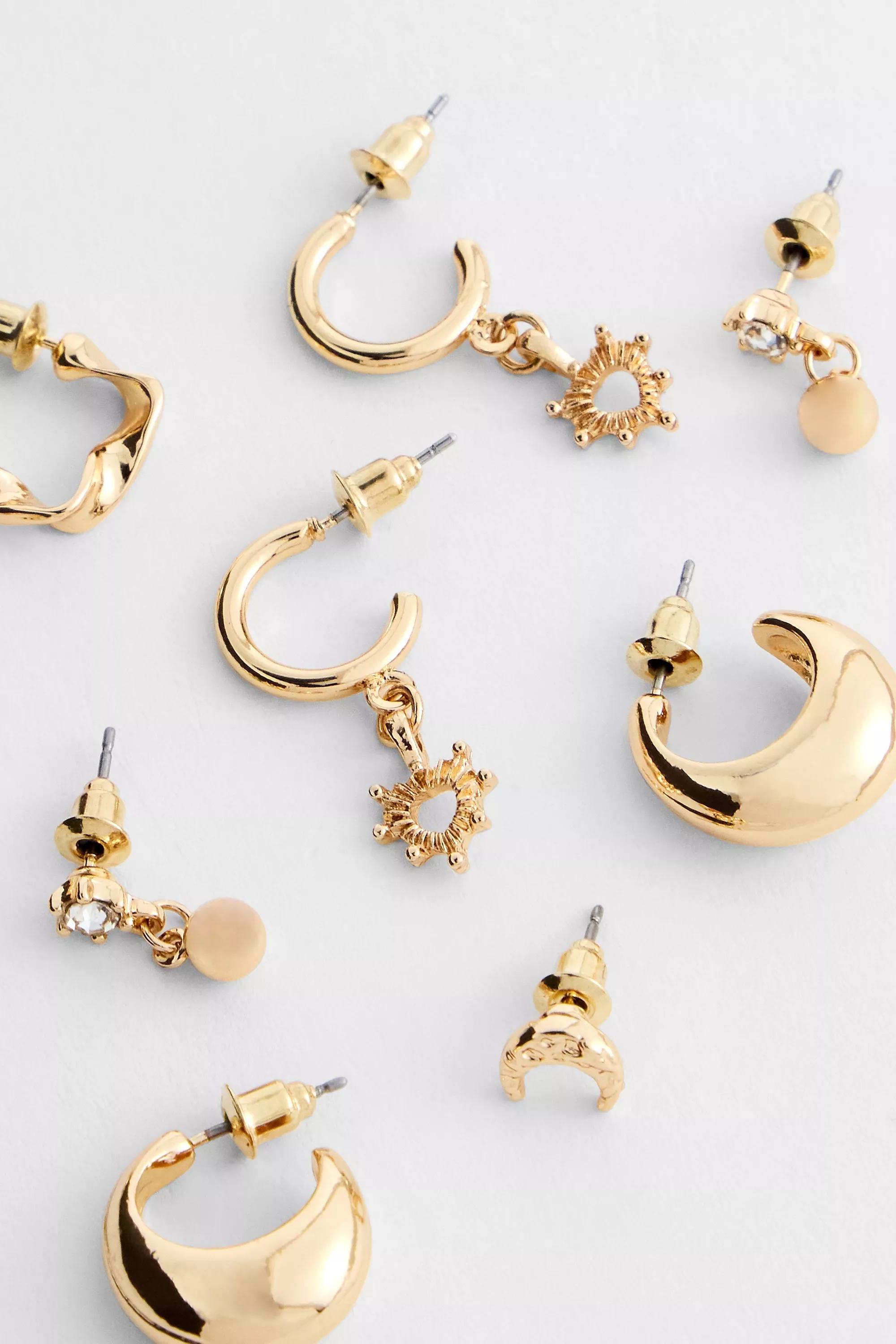Gold Silence + Noise Heart Stacking Earrings, Set Of 5, GOLD, large image number 2