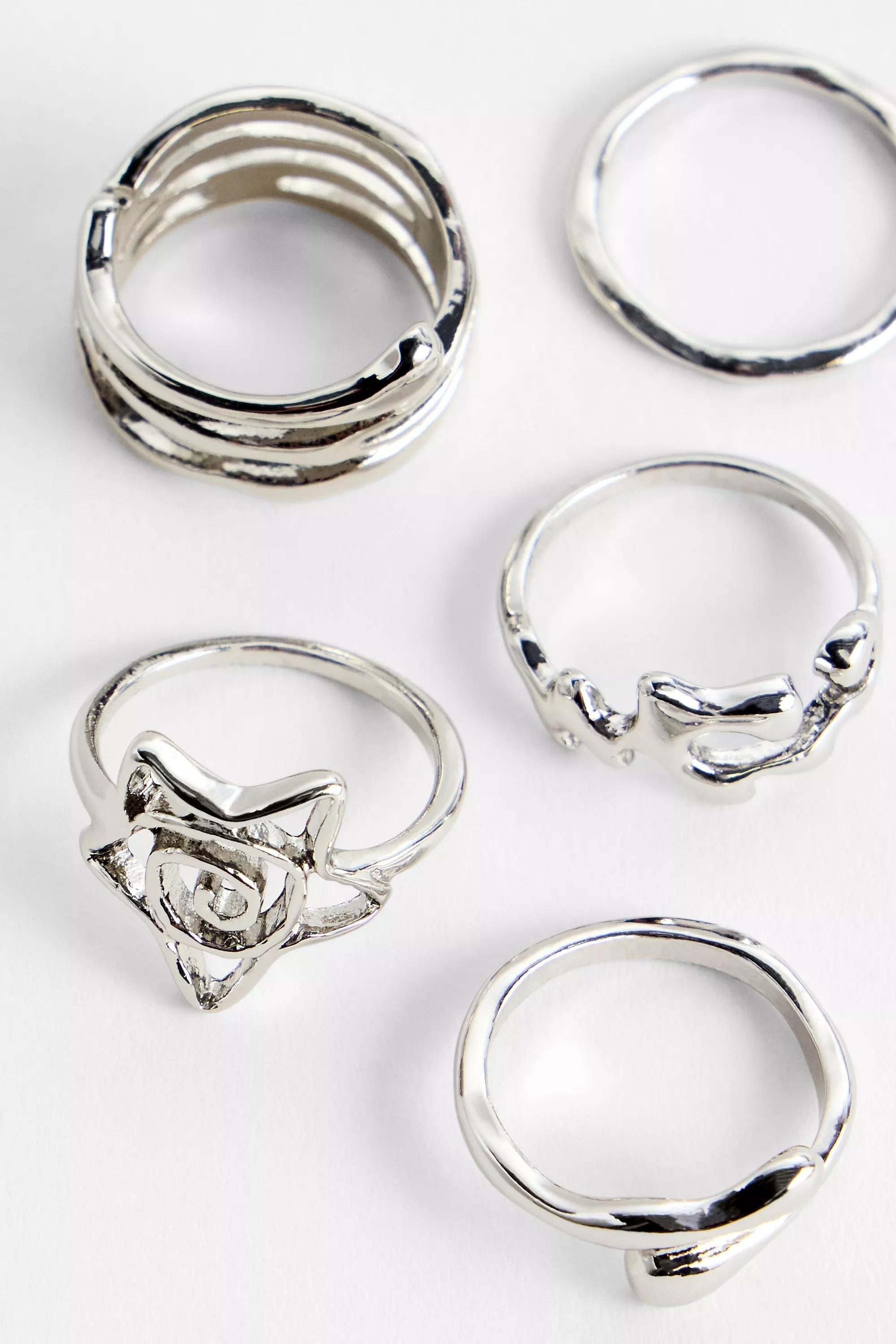 SILVER Silence + Noise Swirl Star Ring 5-Pack, SLVR, medium