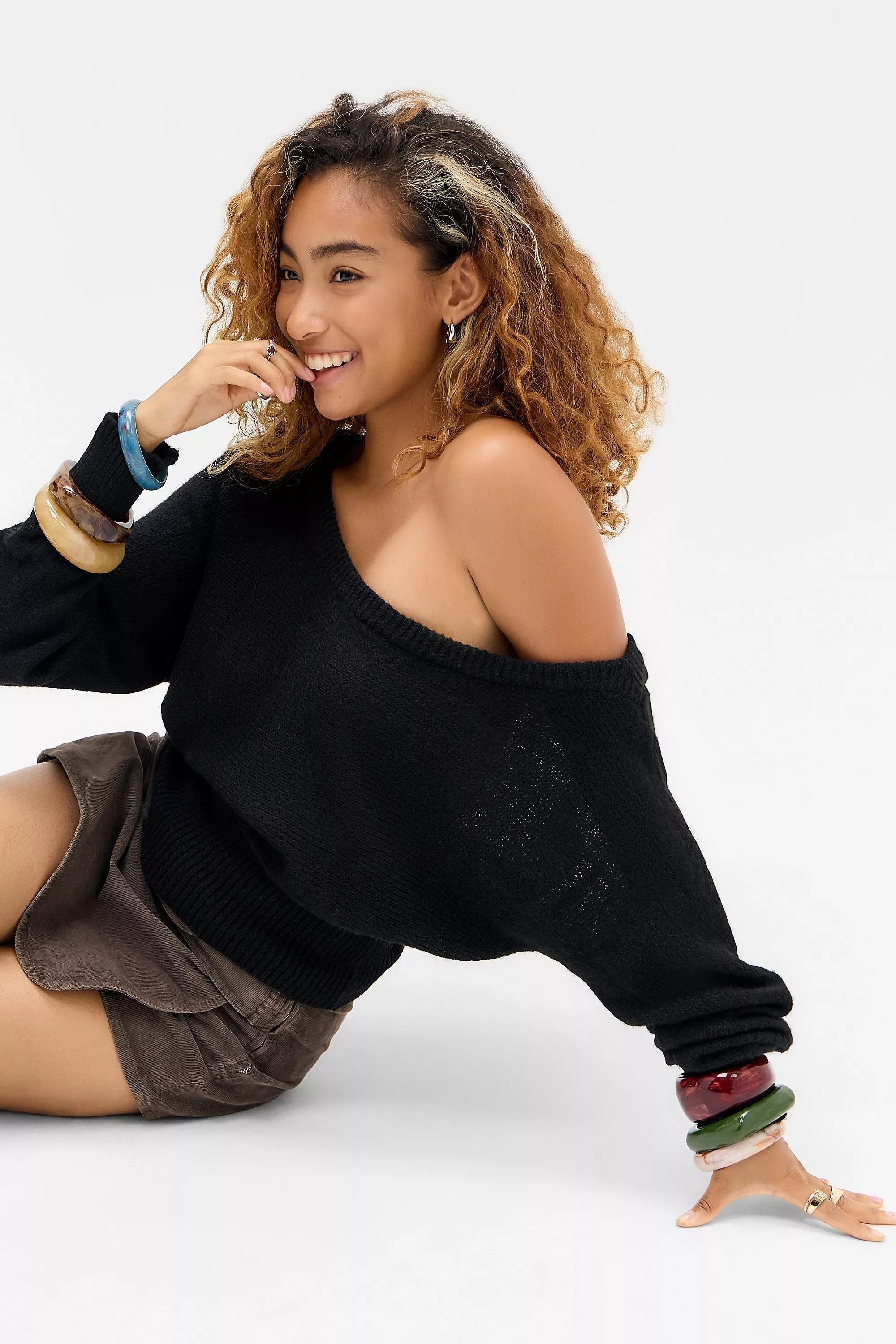 Black UO Jordan Off-Shoulder Slouch Top, BLK, large image number 0