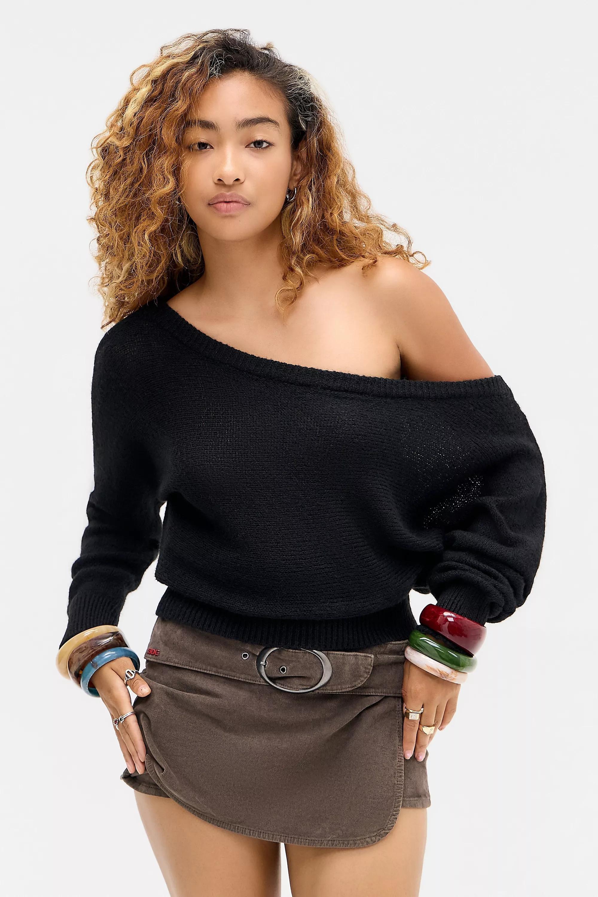 Black UO Jordan Off-Shoulder Slouch Top, BLK, large image number 2