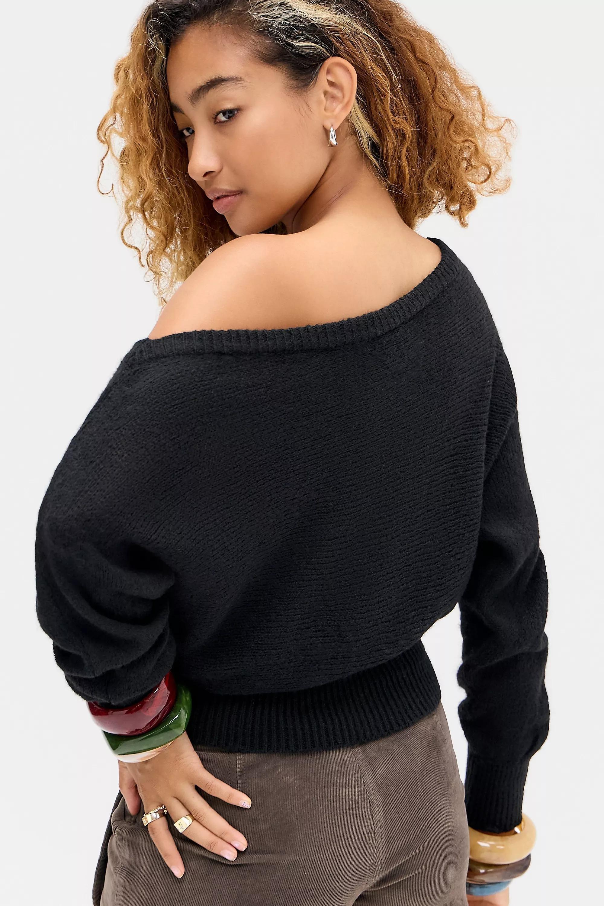 Black UO Jordan Off-Shoulder Slouch Top, BLK, large image number 3