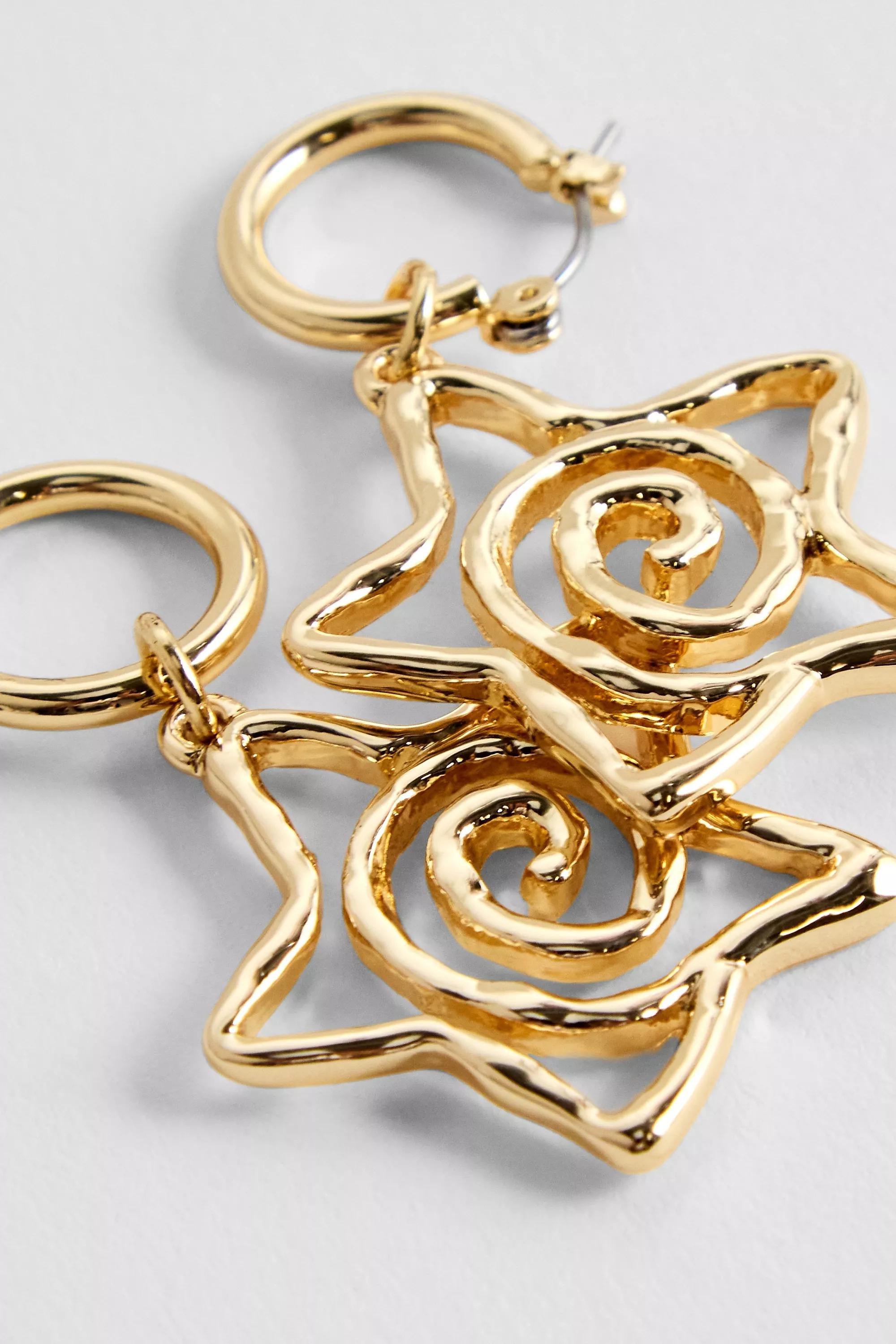 Gold Uo Swirl Star Hoops, GOLD, large image number 2