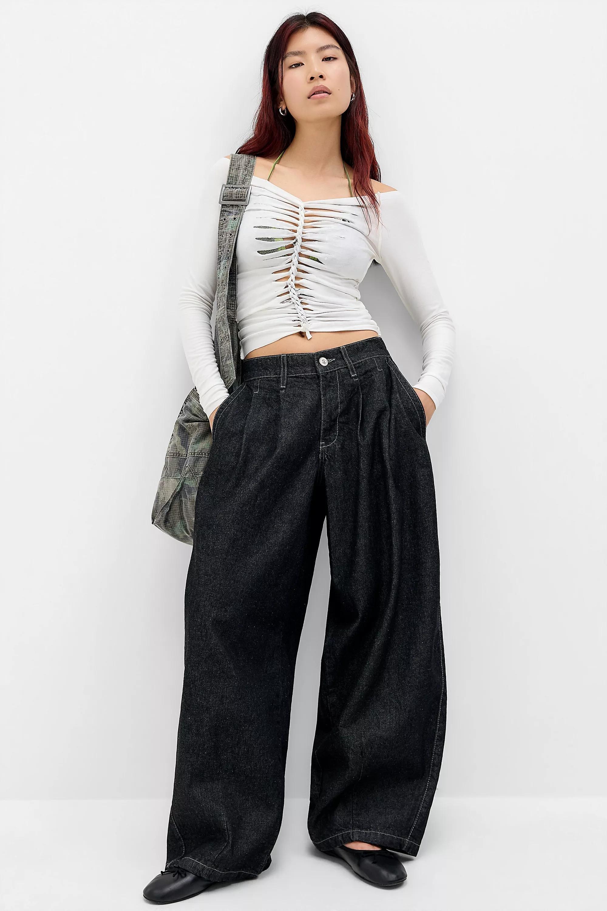 BLACK BDG Jax Pleat Front Cocoon Jeans, BLK, medium