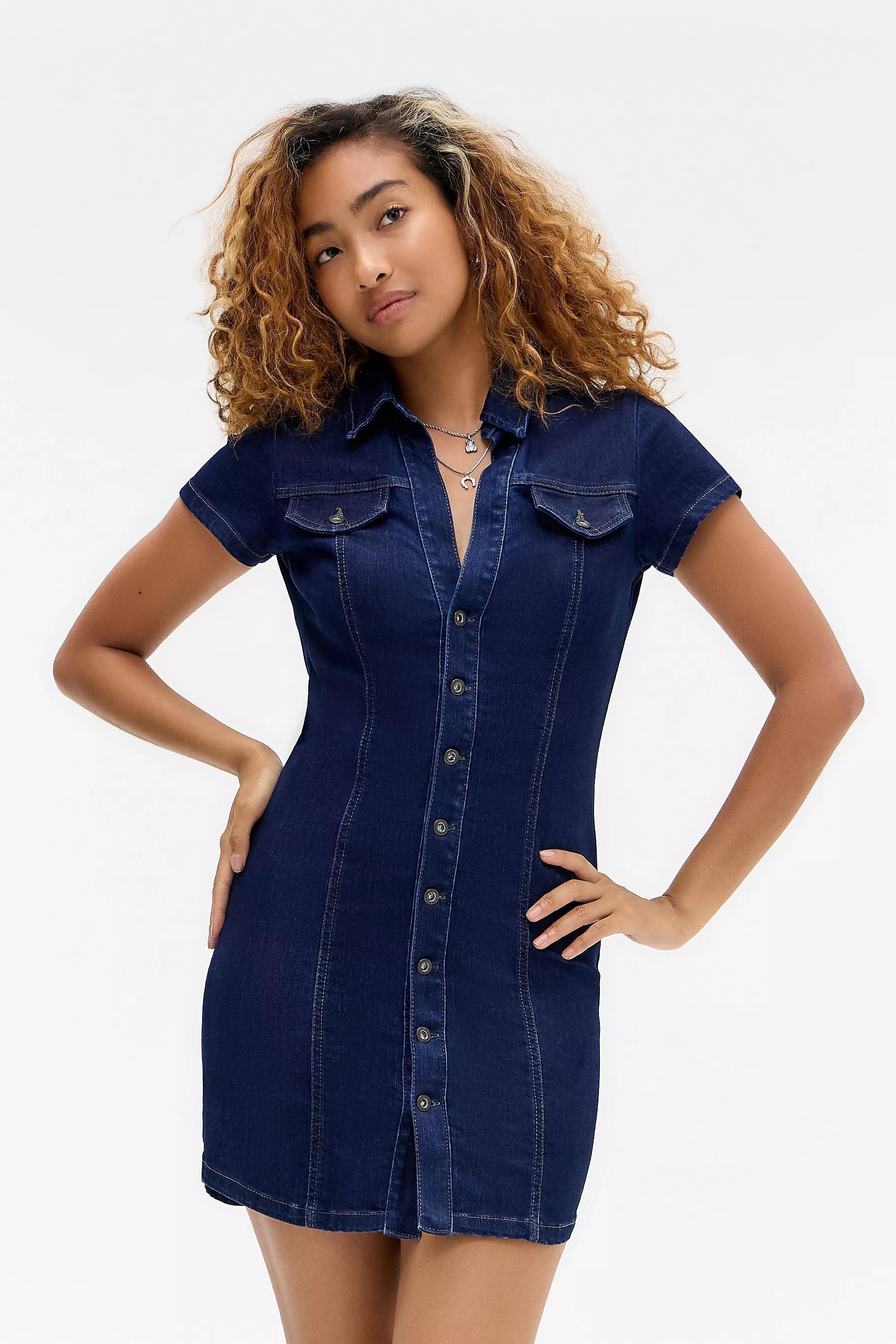 Blue Bdg Polly Denim Mini Dress, DENIM MEDIUM BLUE, large image number 2