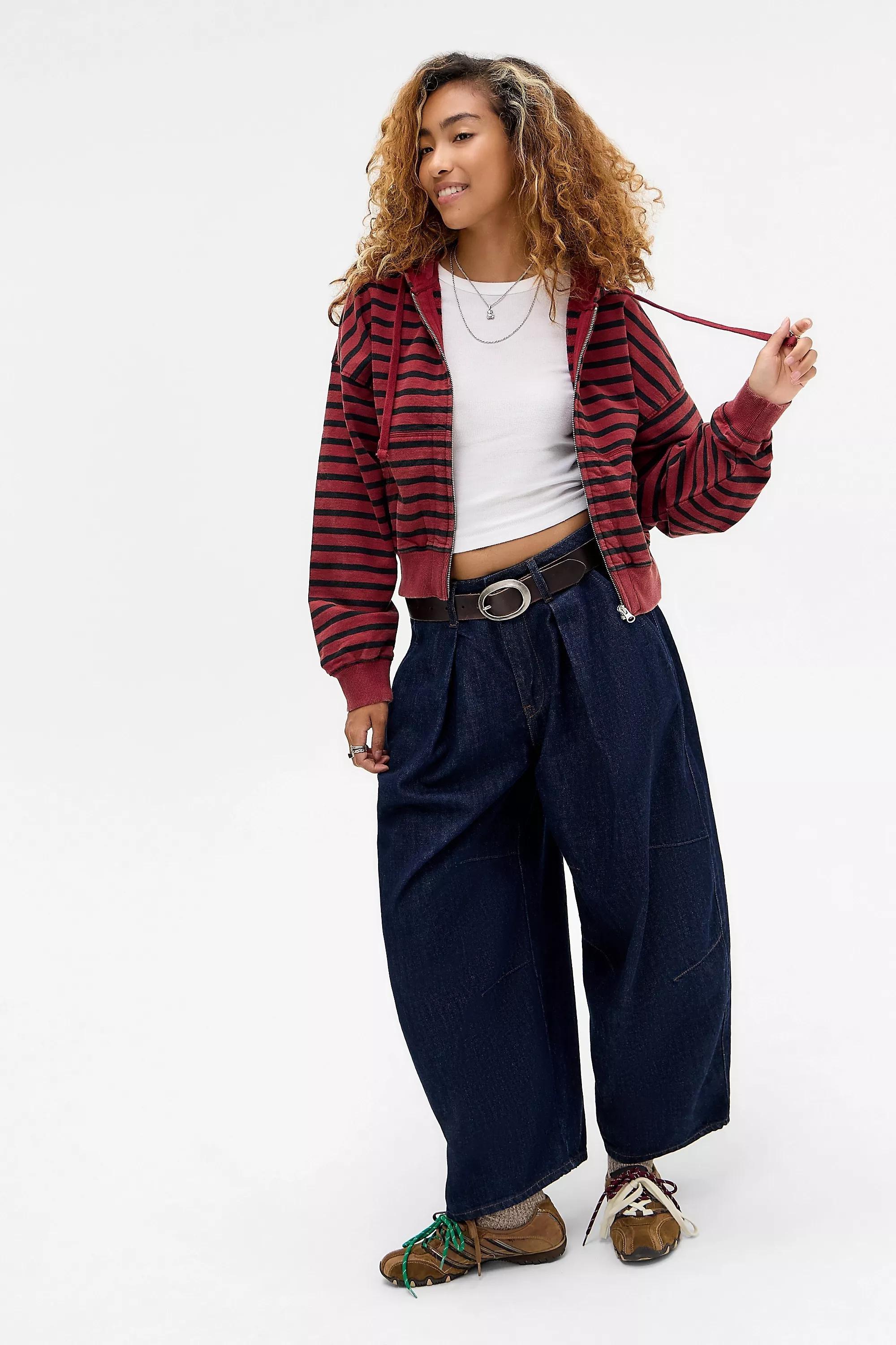 Burgundy Bdg Easy Striped Hoodie, DK RED, large image number 0