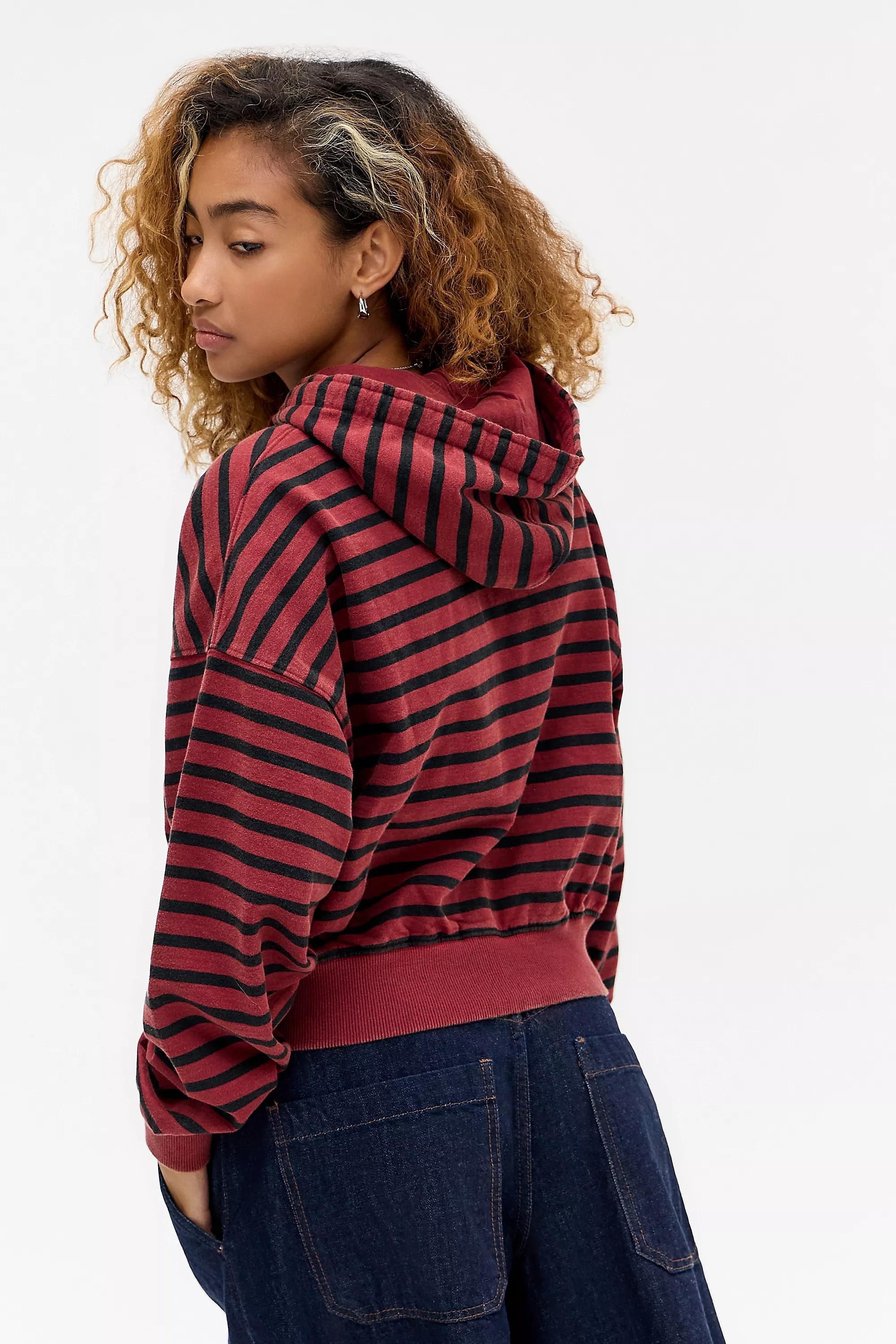 Burgundy Bdg Easy Striped Hoodie, DK RED, large image number 4