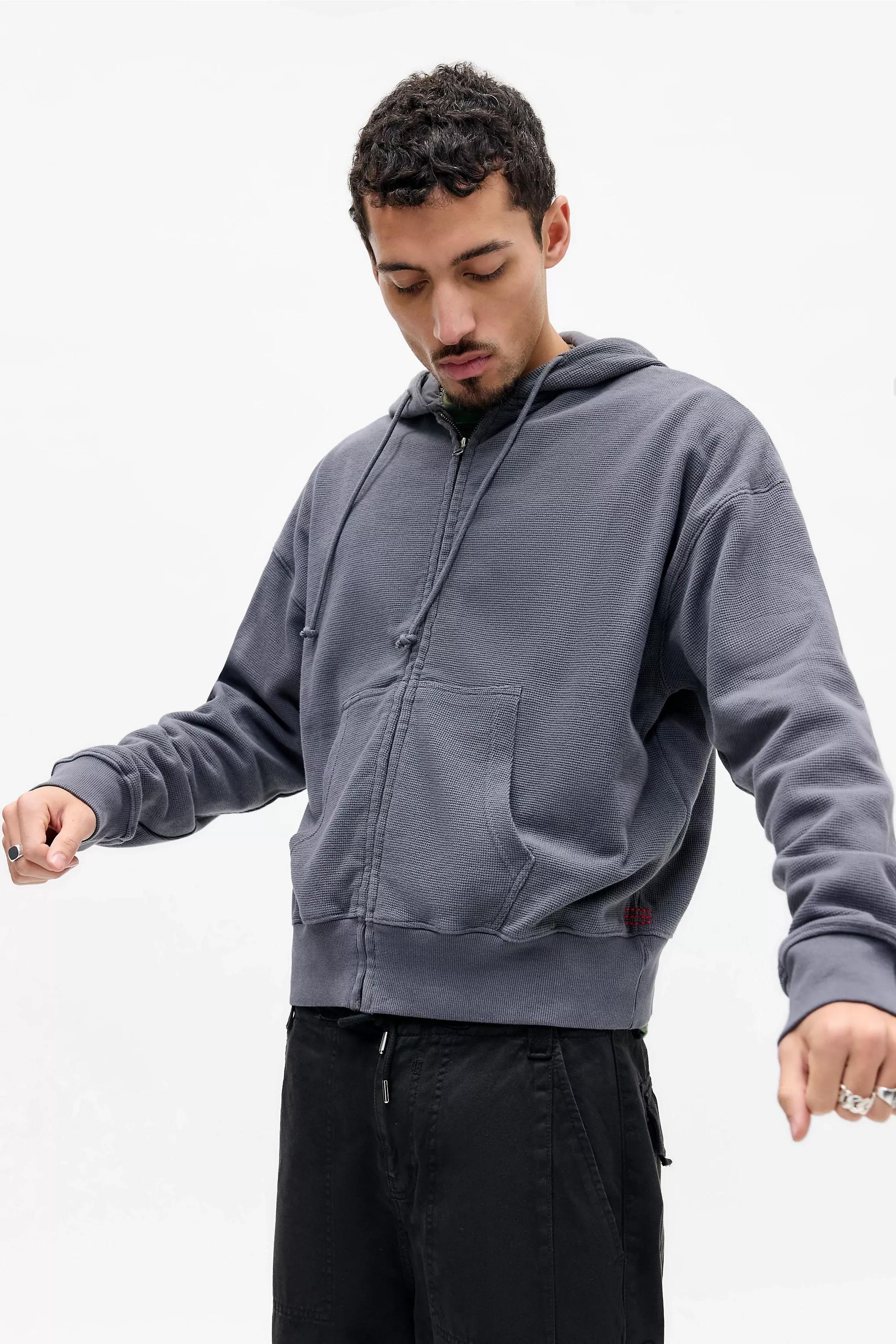 Blue Bdg Blue Waffle Zip Thorugh Hoodie, BLUE, medium
