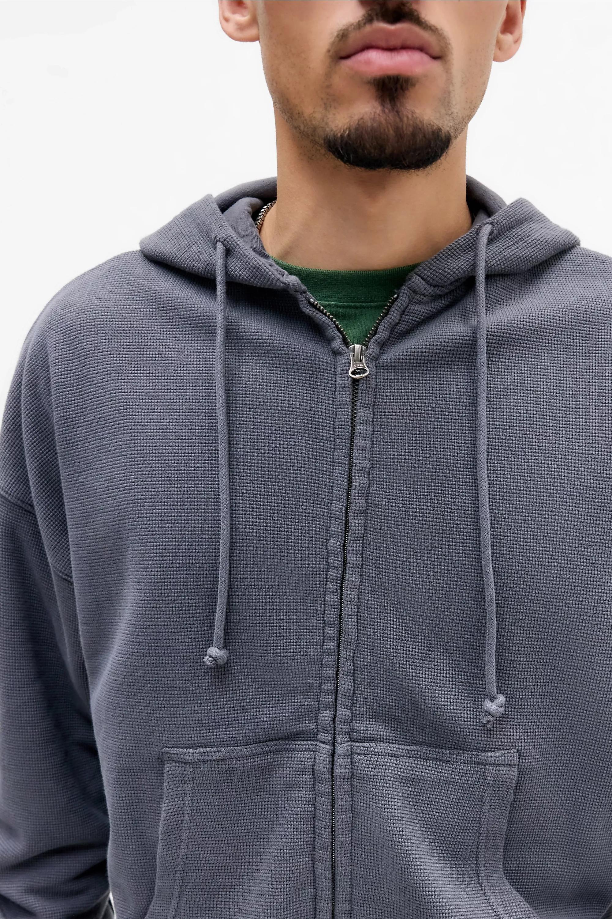 Blue Bdg Blue Waffle Zip Thorugh Hoodie, BLUE, medium