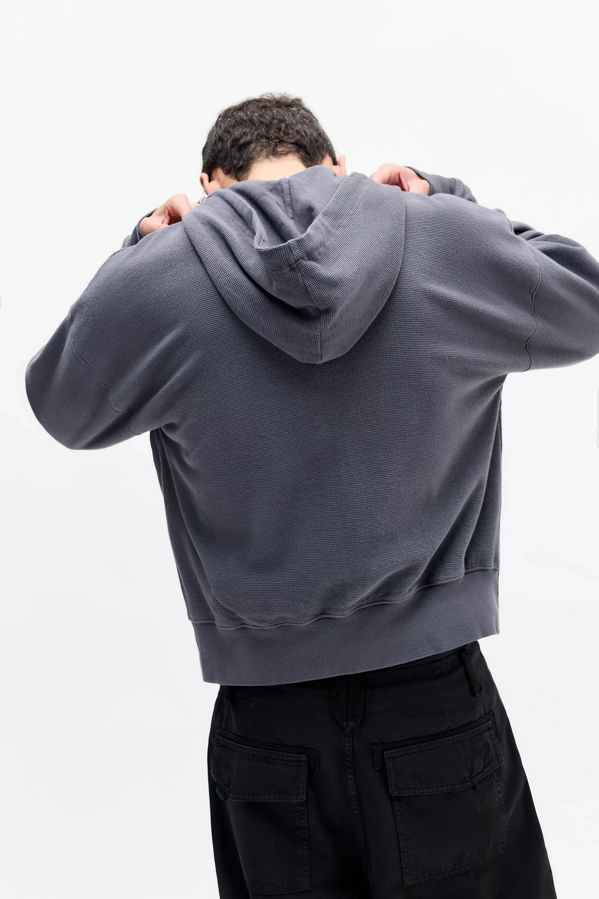 Blue Bdg Blue Waffle Zip Thorugh Hoodie, BLUE, large image number 3