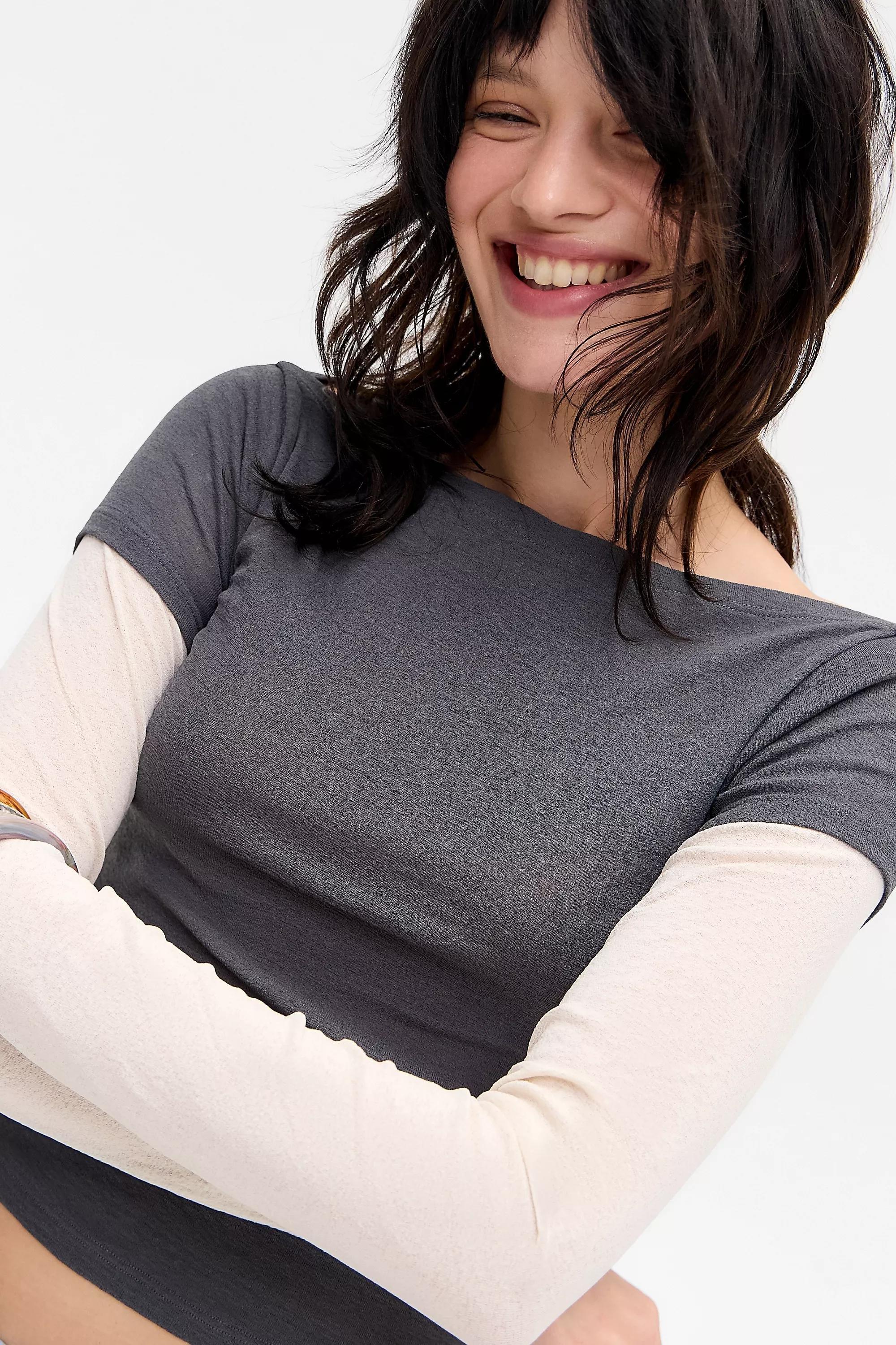 Khaki Uo Frankie Double Layer T-Shirt, KHAKI, large image number 0