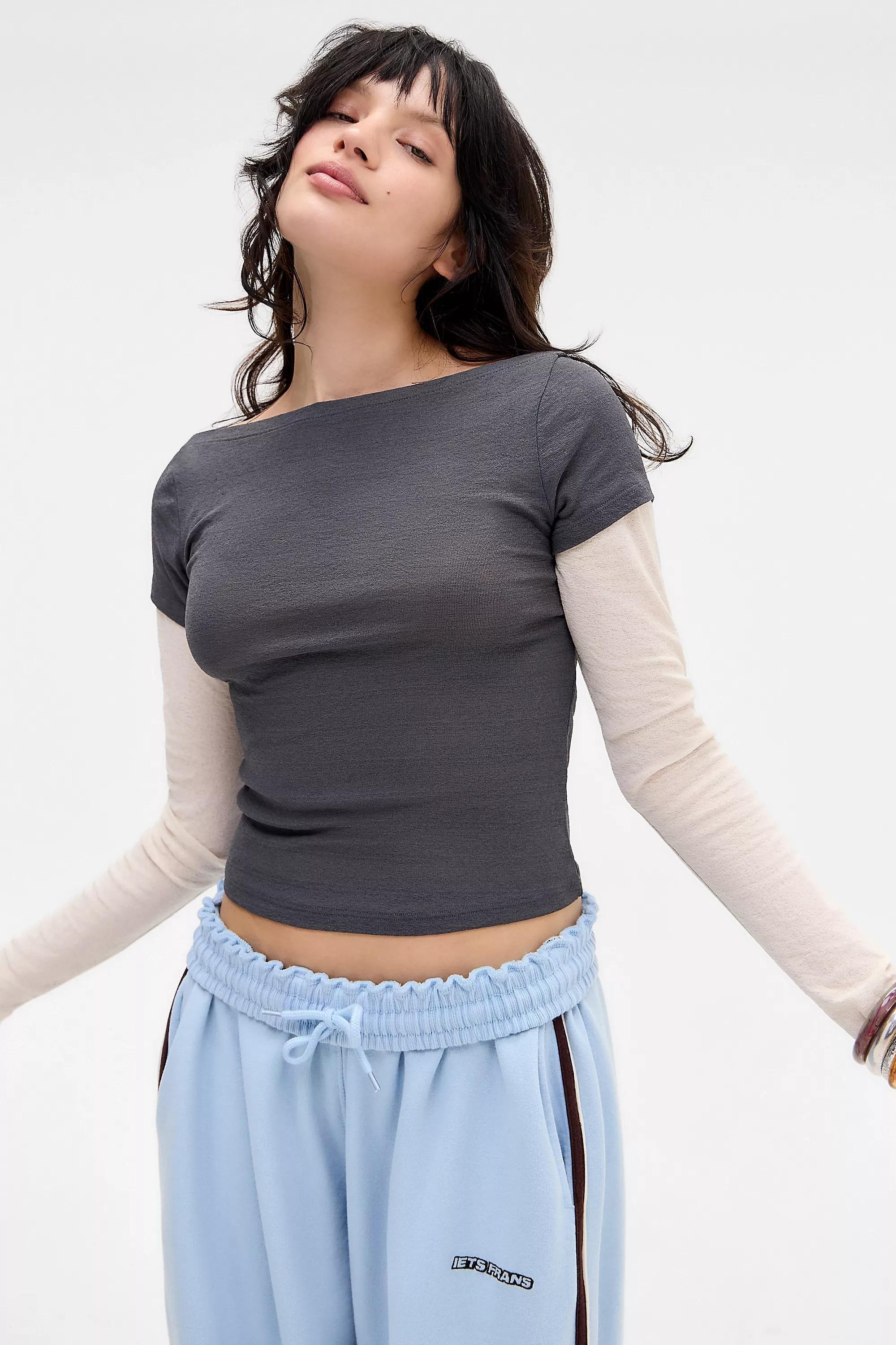 Khaki Uo Frankie Double Layer T-Shirt, KHAKI, large image number 1