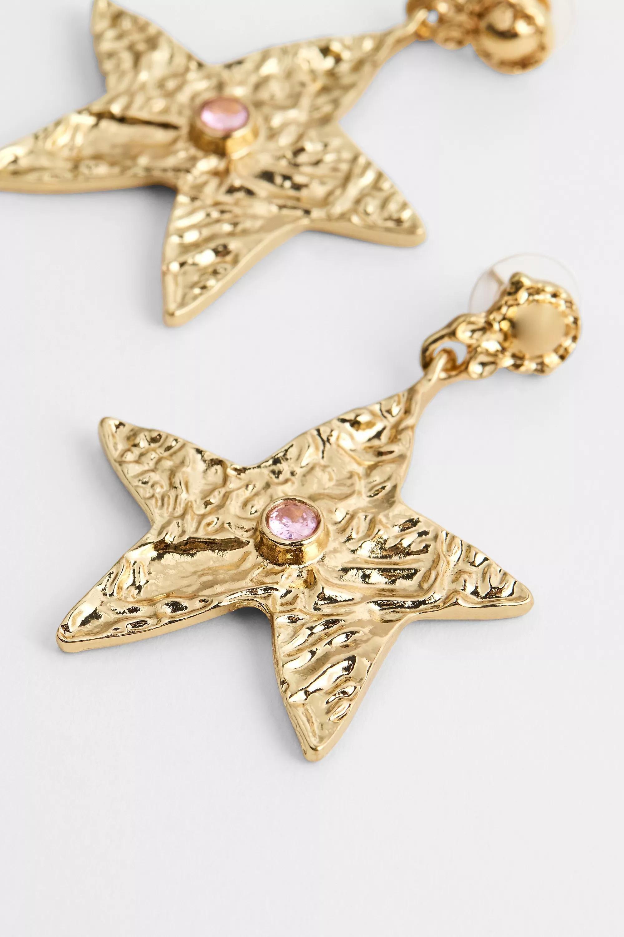 Silence + Noise XL Molten Star Earrings, GOLD, large image number 2