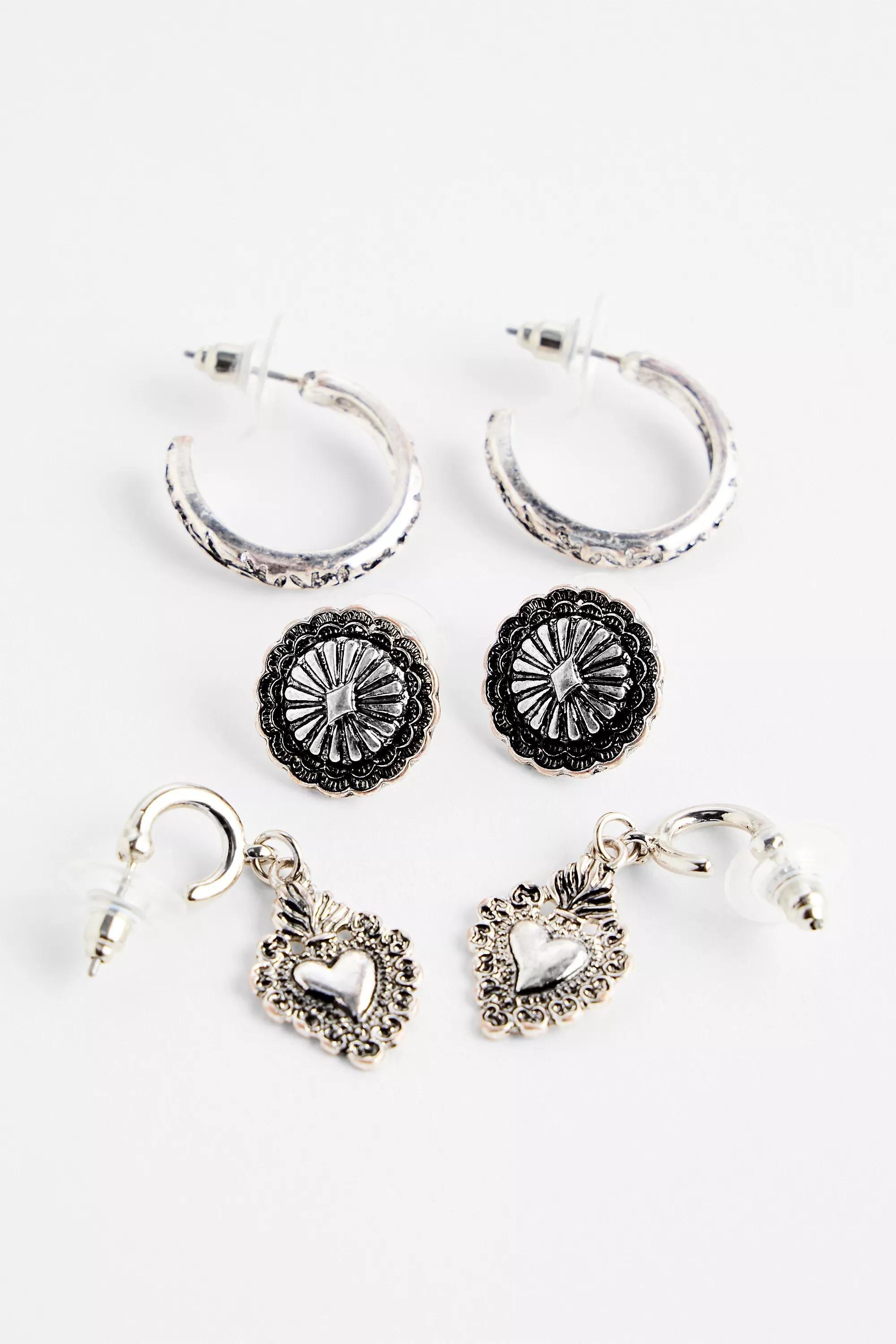 Silence + Noise Ornate Etched Earrings 3-Pack, SLVR, large image number 1