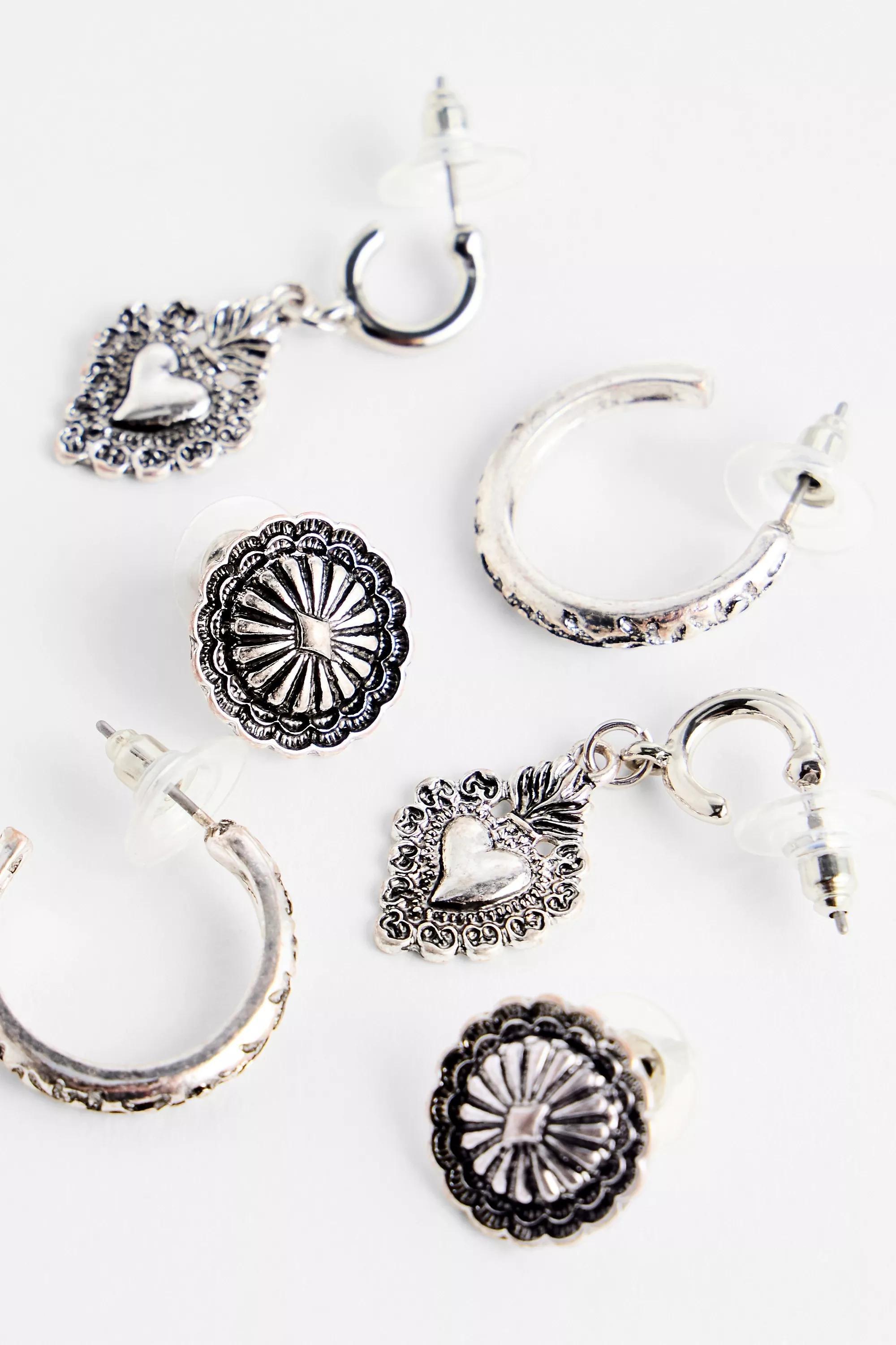 Silence + Noise Ornate Etched Earrings 3-Pack, SLVR, large image number 2