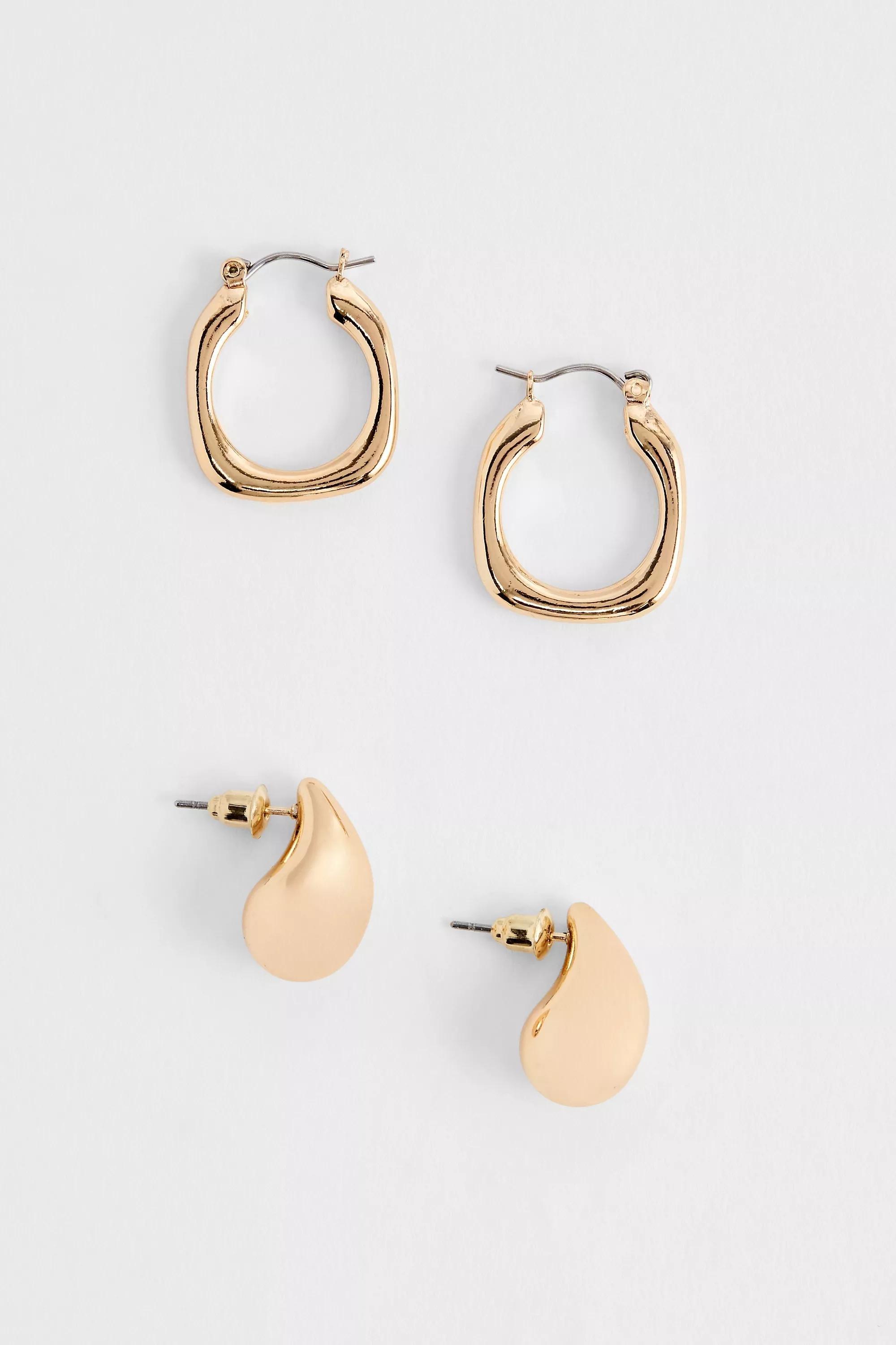 Silence + Noise Teardrop Hoop Earrings 2-Pack, GOLD, medium