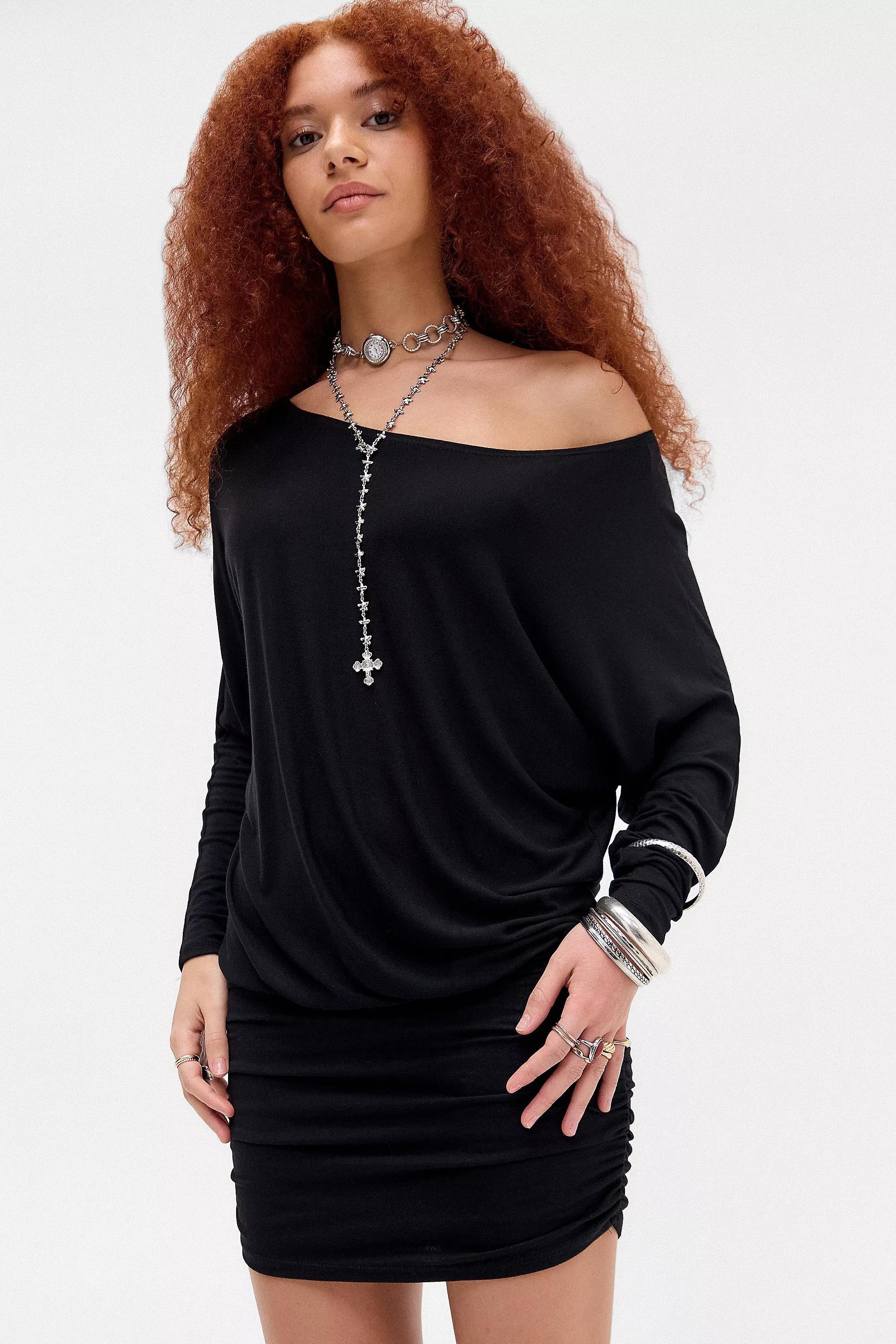 Black Silence + Noise Destin Long Sleeve Mini Dress, BLK, medium