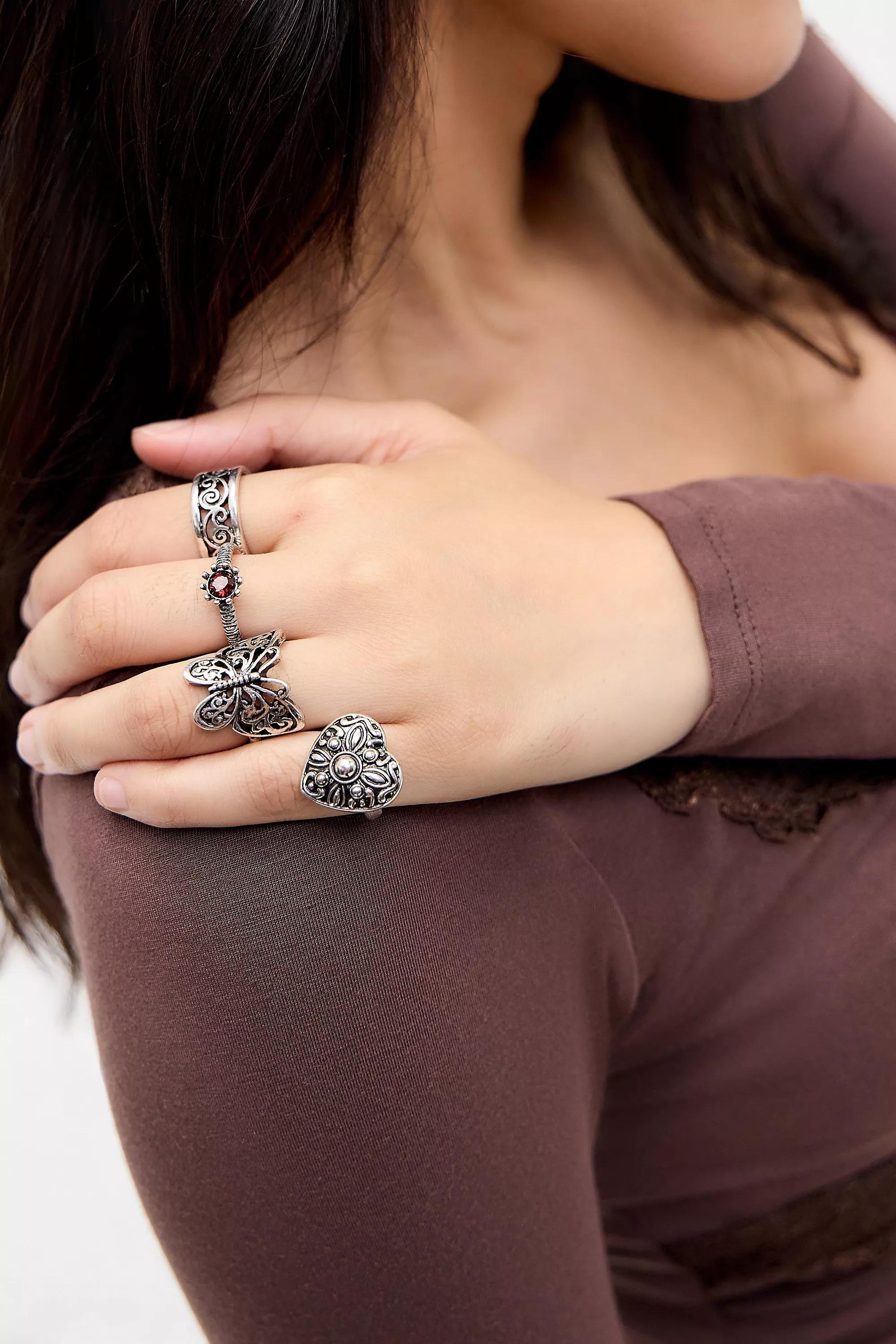 Silver Silence + Noise Butterfly Rings, Set Of 4, SLVR, large image number 0