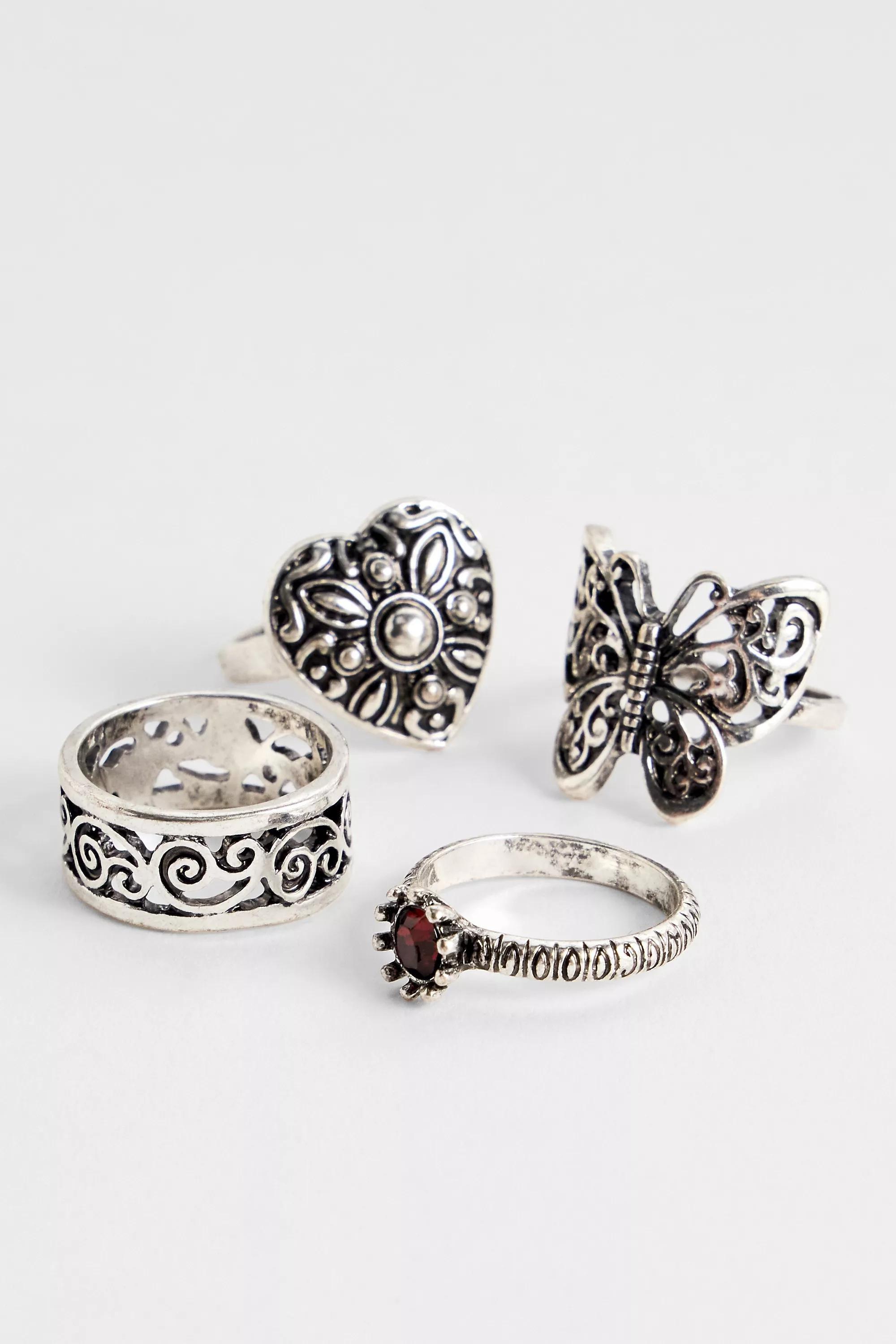 Silver Silence + Noise Butterfly Rings, Set Of 4, SLVR, large image number 1